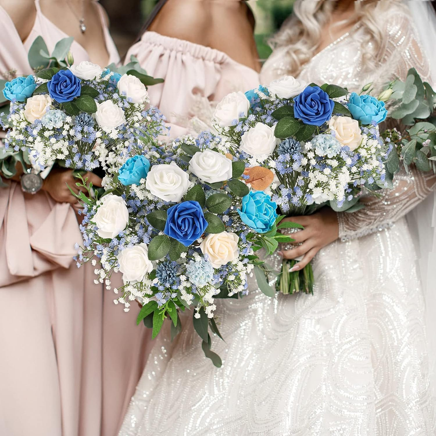 10Pcs Artificial Breath Flowers Fake Real Touch Flowers for Wedding DIY Wreath Table Centerpieces Floral Arrangement Home Decor(White&Blue) image number 1