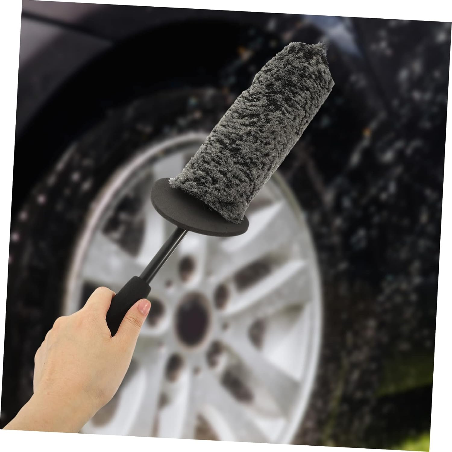 HAPINARY Car Wheel Cleaner Brush and Rim Cleaning Brush 2Pcs Set, Synthetic Fiber, Black-Grey, for Vehicle Detailing and Tire Cleaning, Automotive Wheel Care Tool for All-Season Use