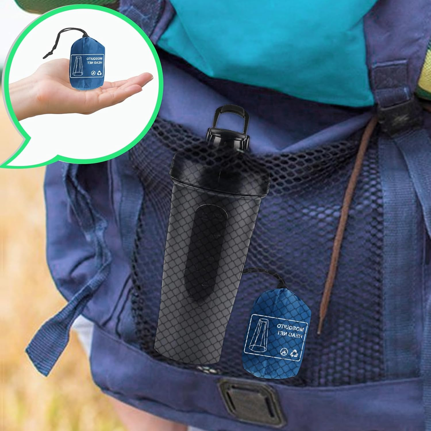 Tupi Premium Mosquito Head Net, Bug Face Netting for Hats, Fly & Bug Protection | Ultra Large & Long, Extra Fine Holes for Camping, Hiking, Fishing, Gardening, Fits All Hats for Men & Women, 2 Pack image number 2