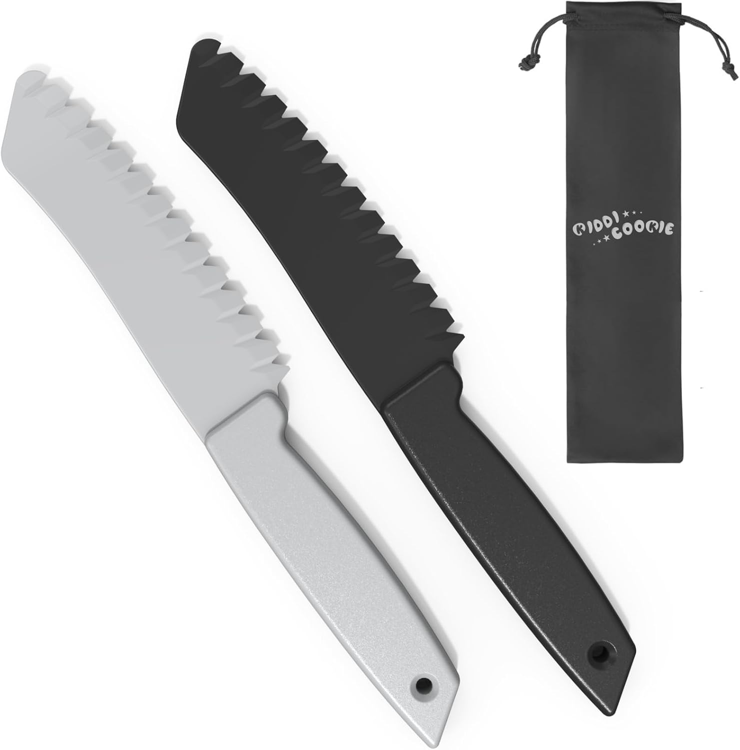 2 Pcs Plastic Knife for Nonstick Pans Lettuce Knife with Serrated Blade Plastic Knife Set for Cutting Fruits, Veggies and Bread, Black and Grey image number 2