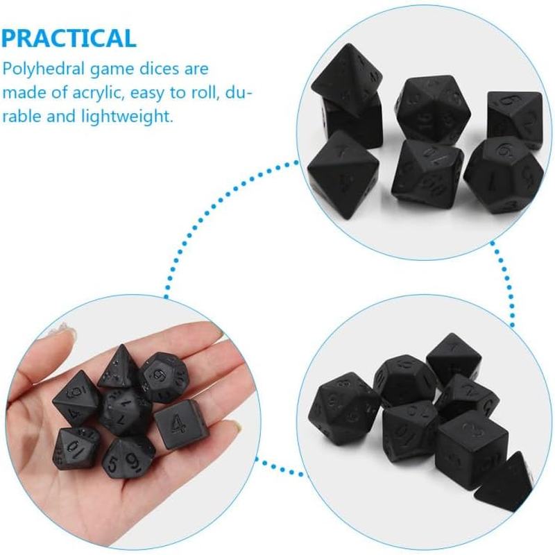 7Pcs Polyhedral Dice Set - Frosted Black Acrylic Dice for Tabletop Roleplaying Games, Includes D20, D12, D10, D8, D6, D4 - Ideal for RPG, Board Games, Party Props