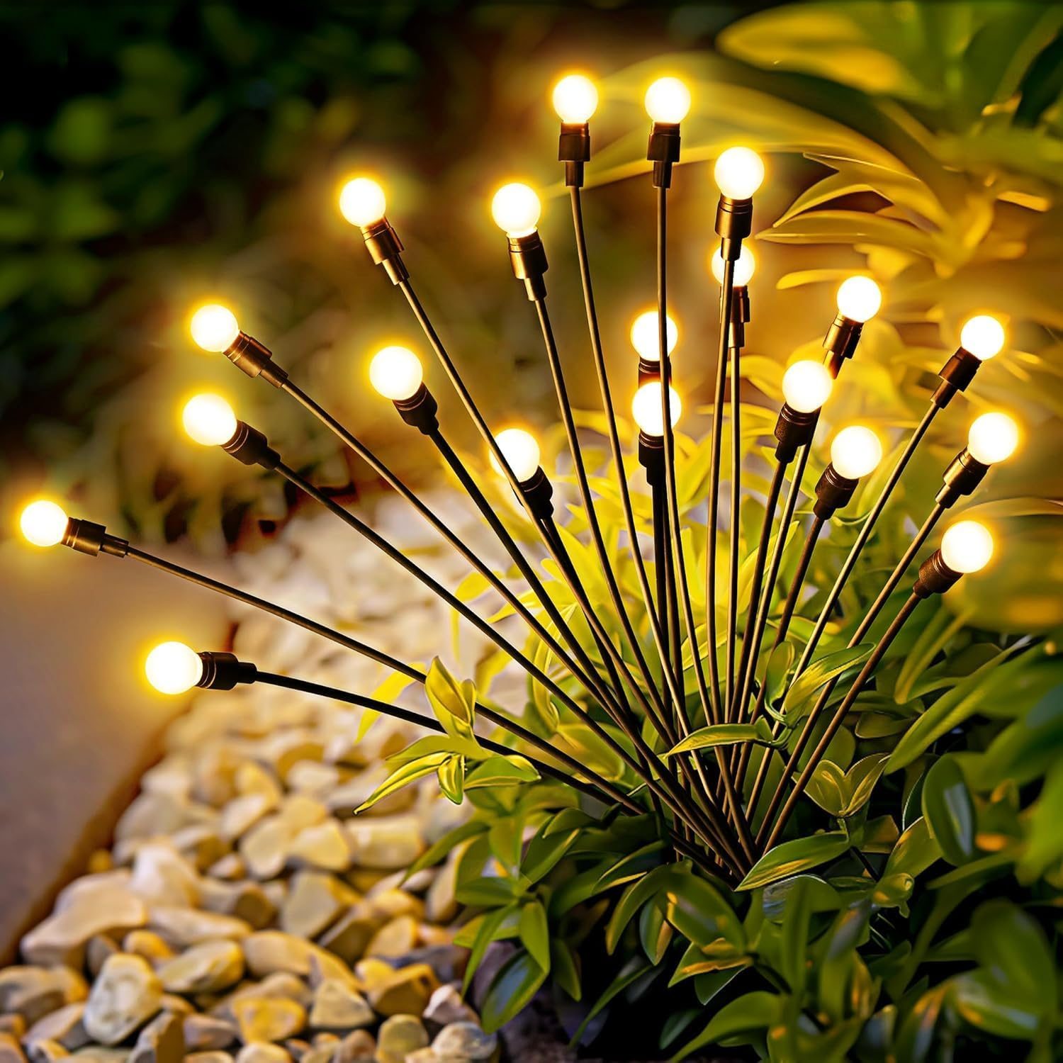 Solar Garden Lights Outdoor Waterproof, 4 Pack 40 LED Swaying Light Firefly Light Outdoor Decor Lights for Garden Gifts for Pathway Party Christmas Decoration, Warm White image number 6