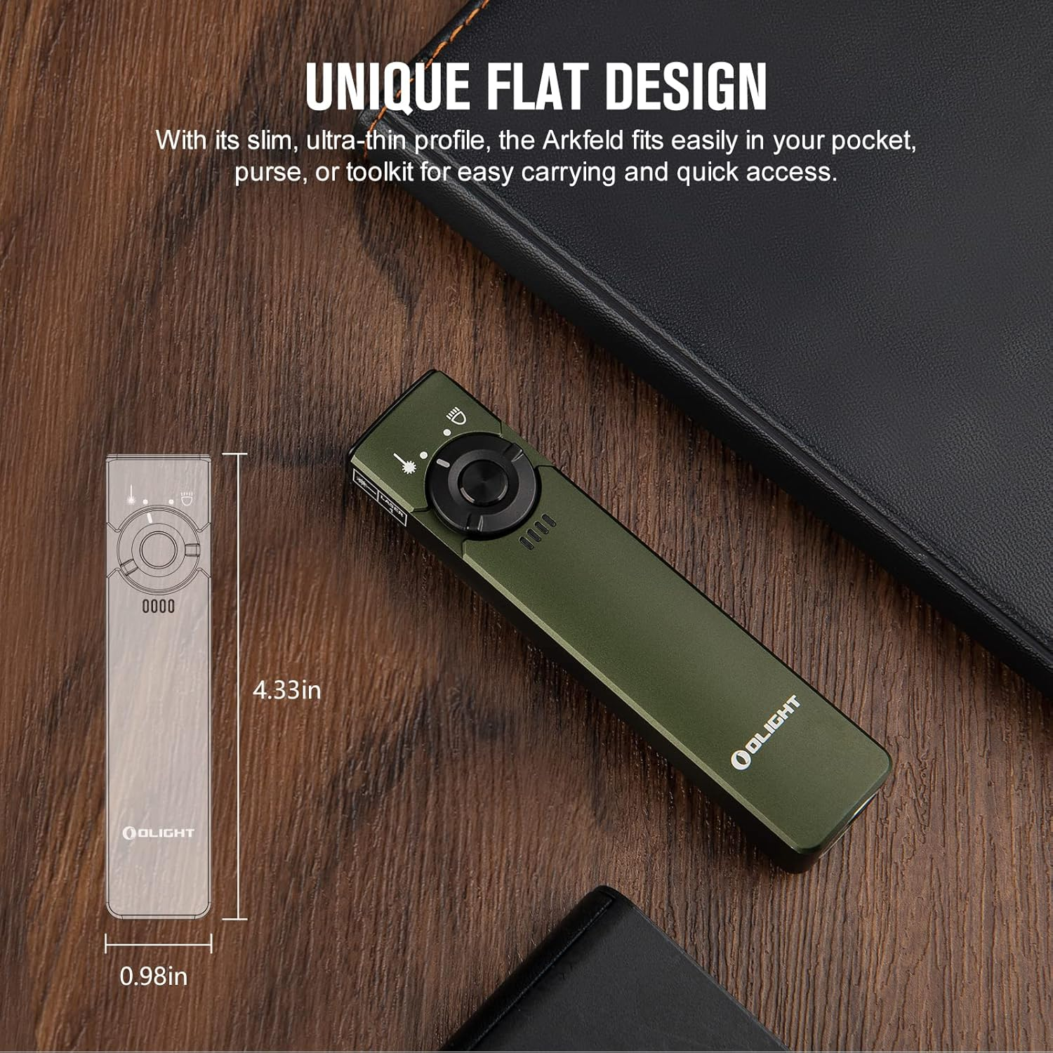 OLIGHT Arkfeld Max 1000 Lumens Rechargeable EDC Flashlight Dual Light Source with Green Beam for Pet, Presentation(Od Green, Cool White Light: 5700~6700K) image number 3