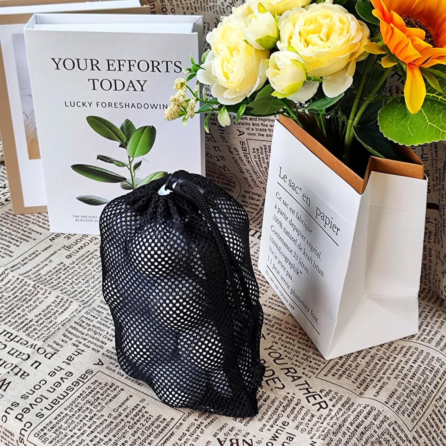 Durable Nylon Mesh Golf Ball Storage Bag， Holds 48-56 Balls, Perfect for Practice and Training image number 5