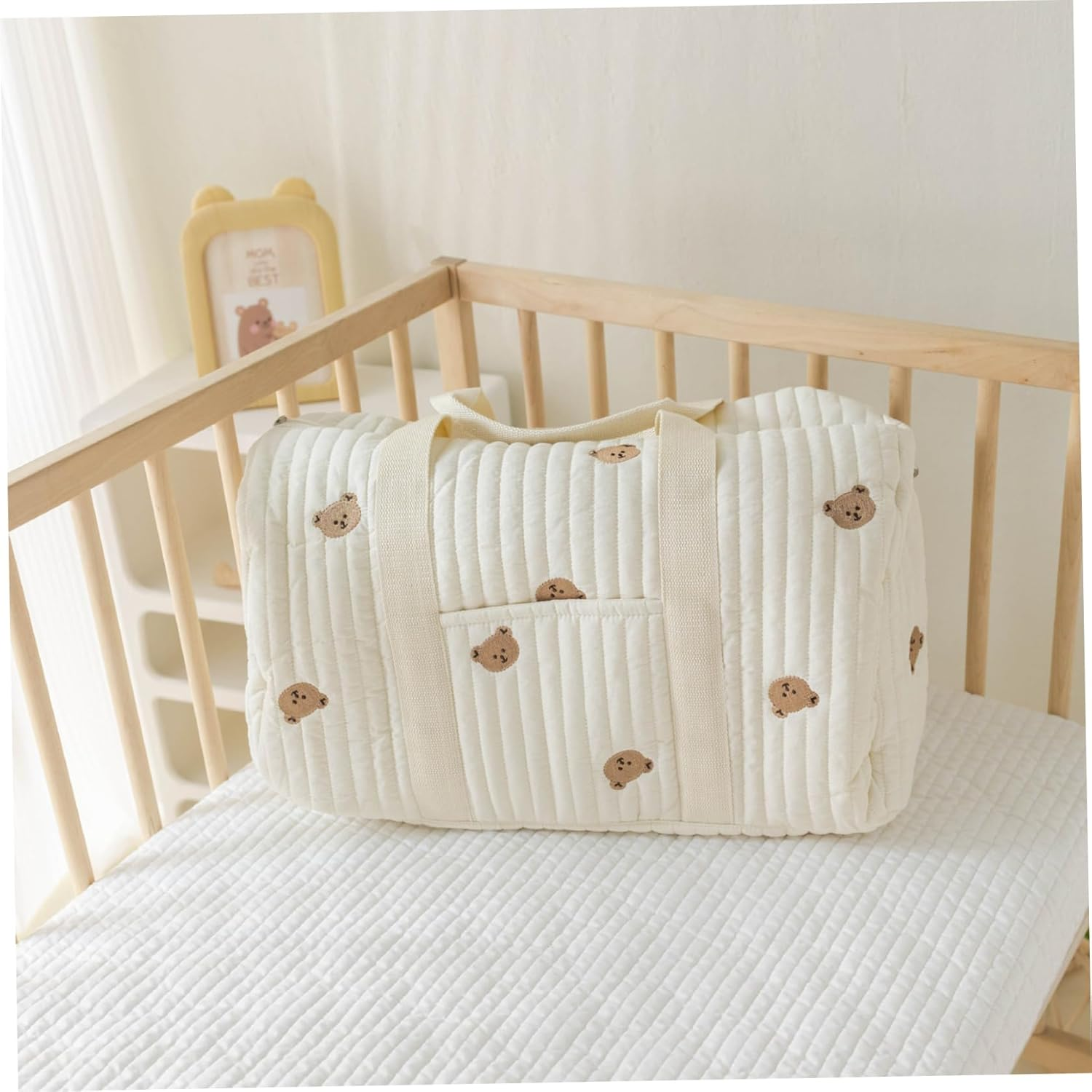 Diaper Bag, Crossbody/Tote Cute Cotton Quilted Duffle Bag with Removable Strap, Large Capacity for Walking Shopping Picnics Travel, Diaper Tote