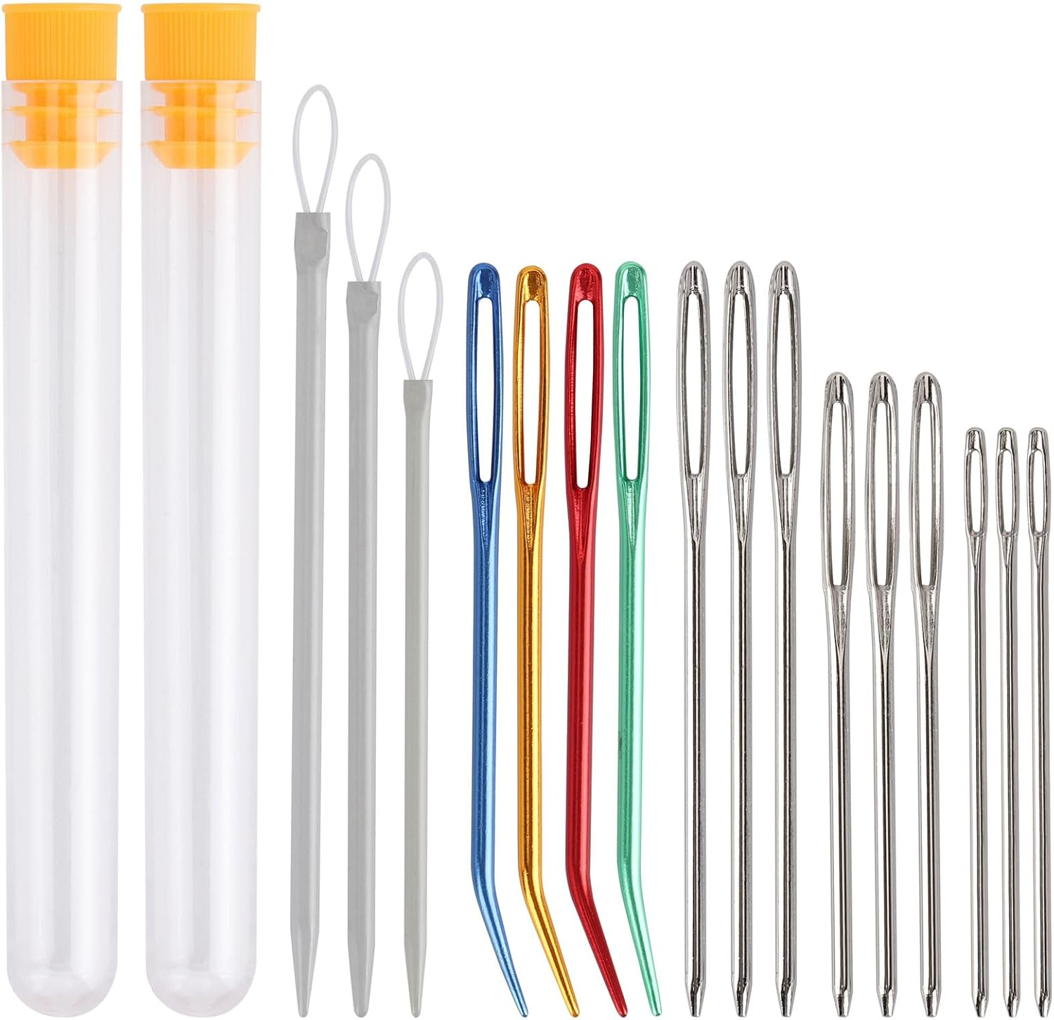 BTYMS 20Pcs Sewing Needles Tools Kit - 8 Curved Blunt Needles + 9 Multi-Size Hand Knitting Needles + 3 Small Stick Needles with Storage Bottle, Handmade Sewing and Mending Tools Set image number 3