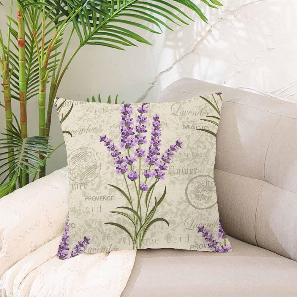 IBILIU Throw Pillow Covers Purple Flower Floral Pattern with Lavenders on Vintage Colorful Provence Aroma Cushion Pillow Case Home Decor Pillowcase 18X18 Inches image number 2