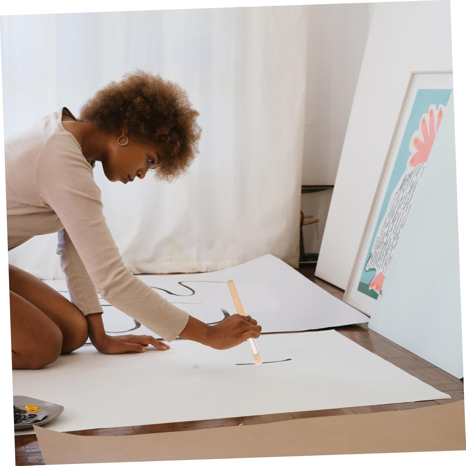 Operitacx Template Brush Set - Versatile Wooden Handle Paint Brushes for Acrylic Watercolor Face Painting - 15.4Cm Nylon Bristles - Ideal for Details & Large Areas image number 6