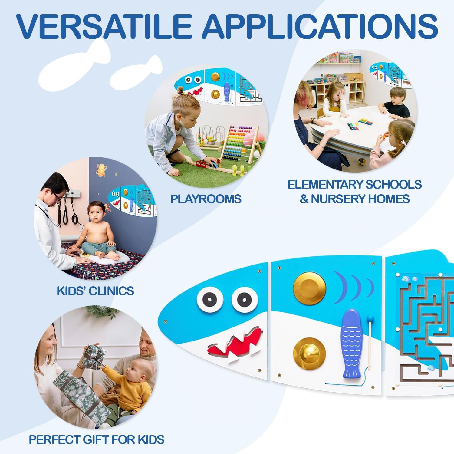 Shark Montessori Busy Board, Sensory Board, Educational Toys, Sensory Wall Panel, Wall Toys, Daycare Furniture, Playroom Furniture, Learning Toys, Boys and Girls 6 M+ image number 1