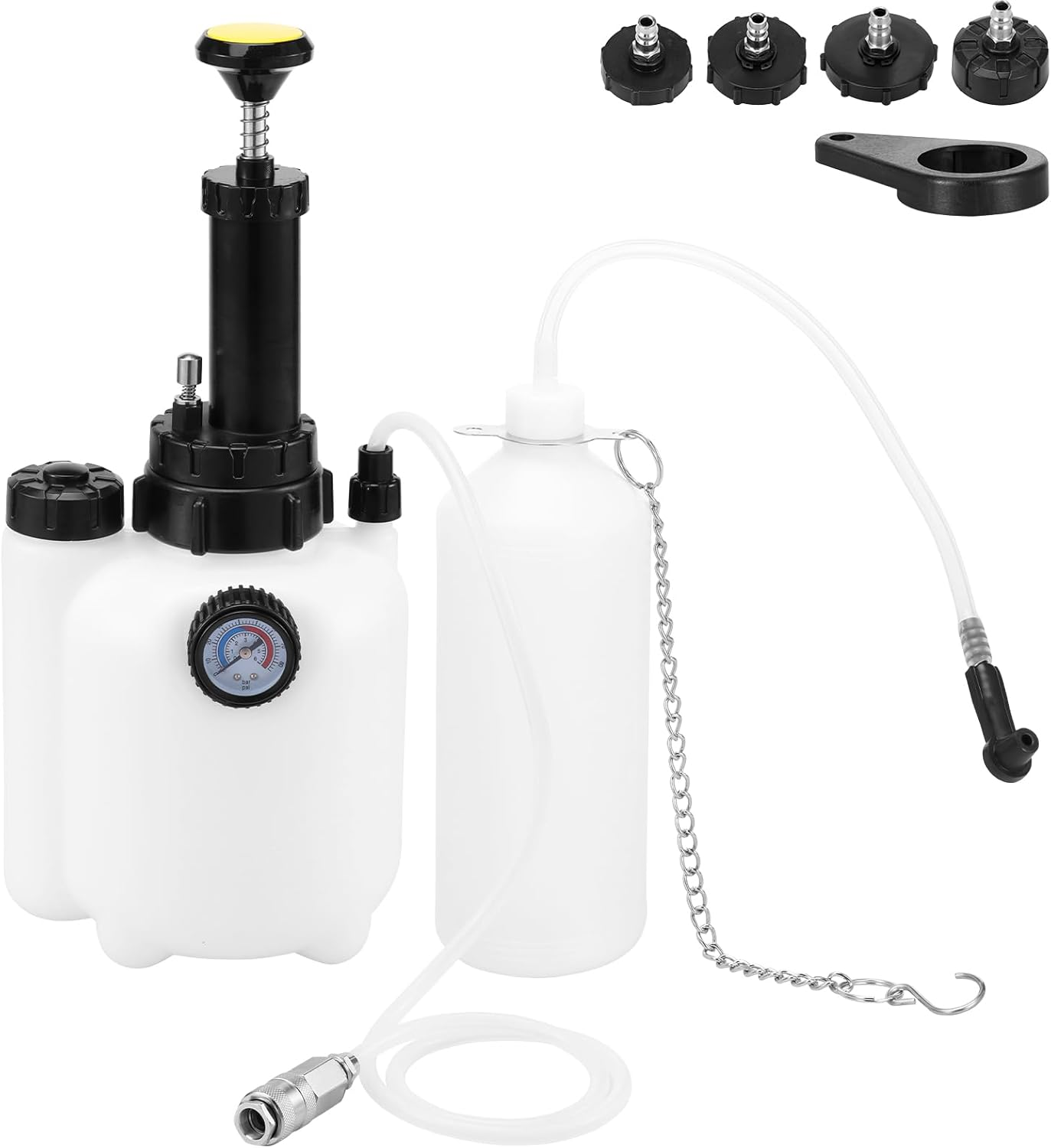 3L Manual Brake Bleeder Kit, Brake Fluid Replacement Tool with 1L Brake Fluid Bleed Bottle and 4 Master Cylinder Adapters, One Person Brake Bleed Vacuum Pump Kit for Various Vehicles image number 6