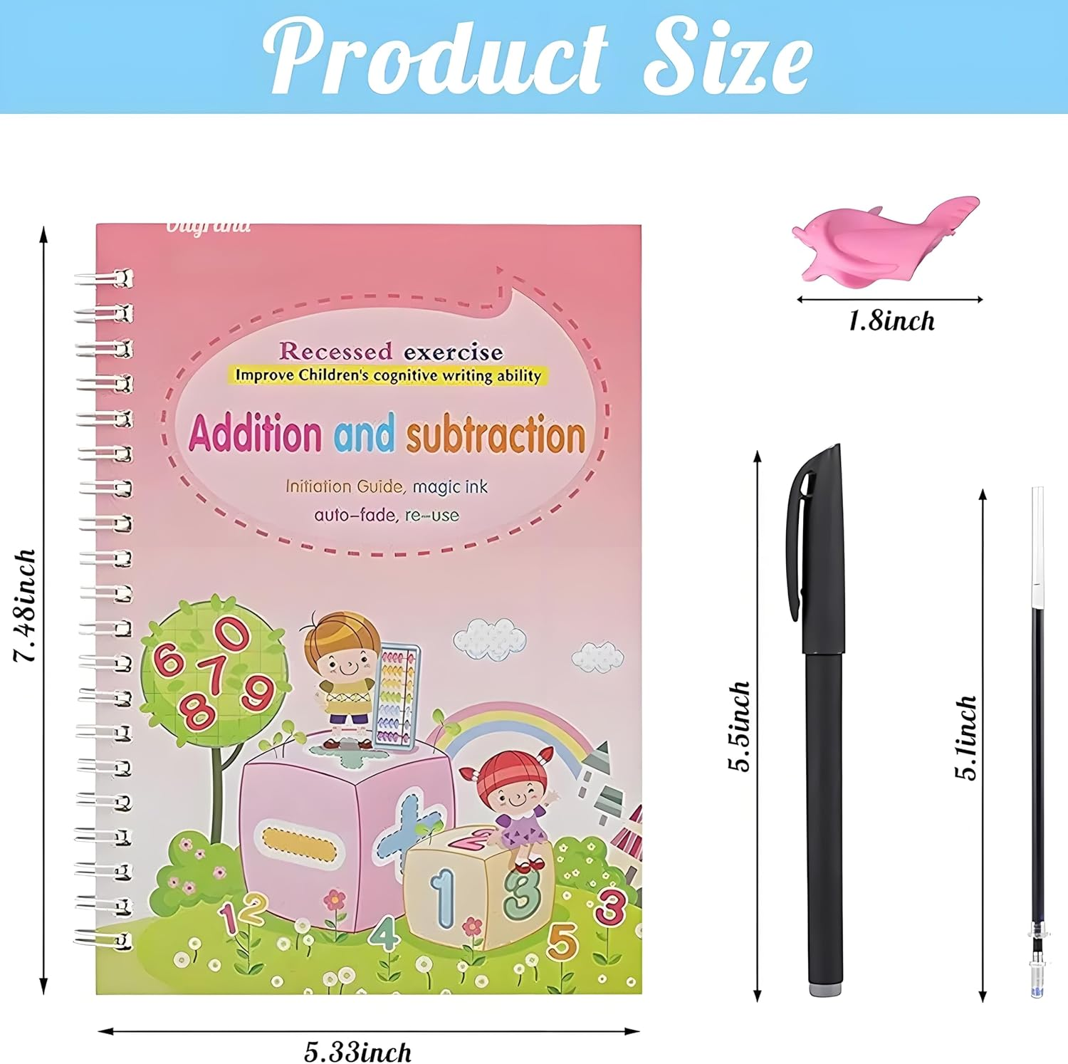 4PCS Magic Grooved Practice Copybook, Magical Handwriting Workbooks, Reusable Grooved Letter Tracing Preschool Writing Books with Pen Aid Pen Grip Pen Refills