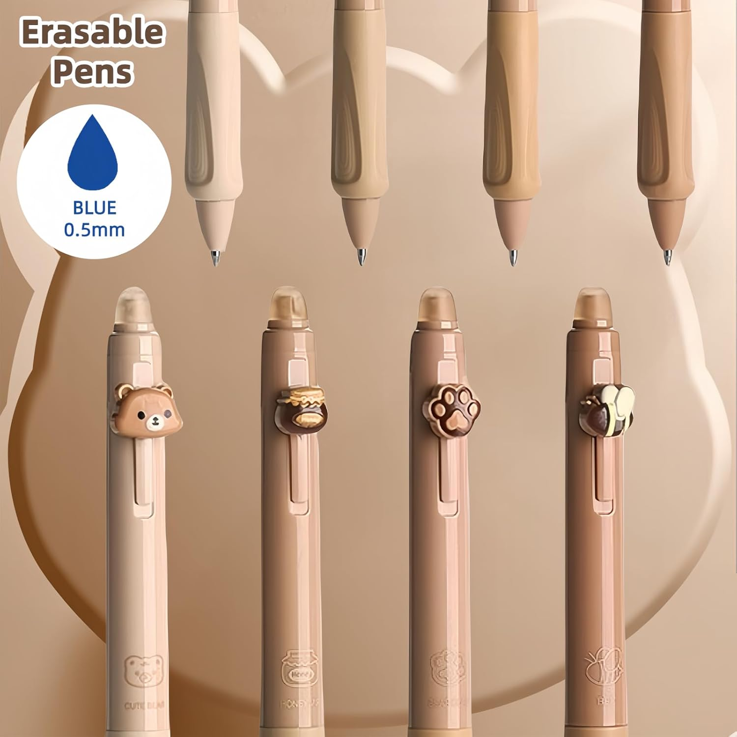 Erasable Ballpoint Pen Set with 4 Animal Pens Bear Bee Paw Honey Pot - Ball at the End for Removing Ink - Blue Ballpoint Pen - Diameter of Lead 0.5 - Erasable Ballpoint Pen - A-Space Ink Color: Blue image number 4