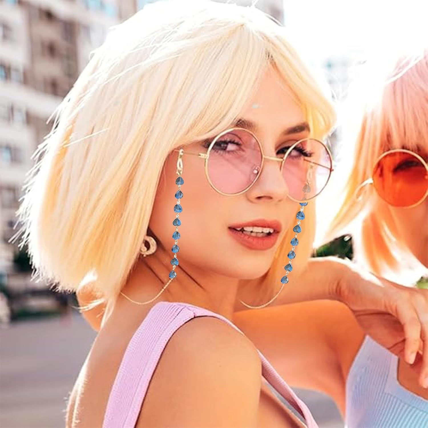 FOSDICK Pack of 4 Women'S Glasses Chain, Metal Glasses Strap, Sunglasses Chain, Gold, Elegant Glasses Straps, Crystal Beads Glasses Cord, Glasses Chain for Women, Girls, Accessories, Red, Blue, Light