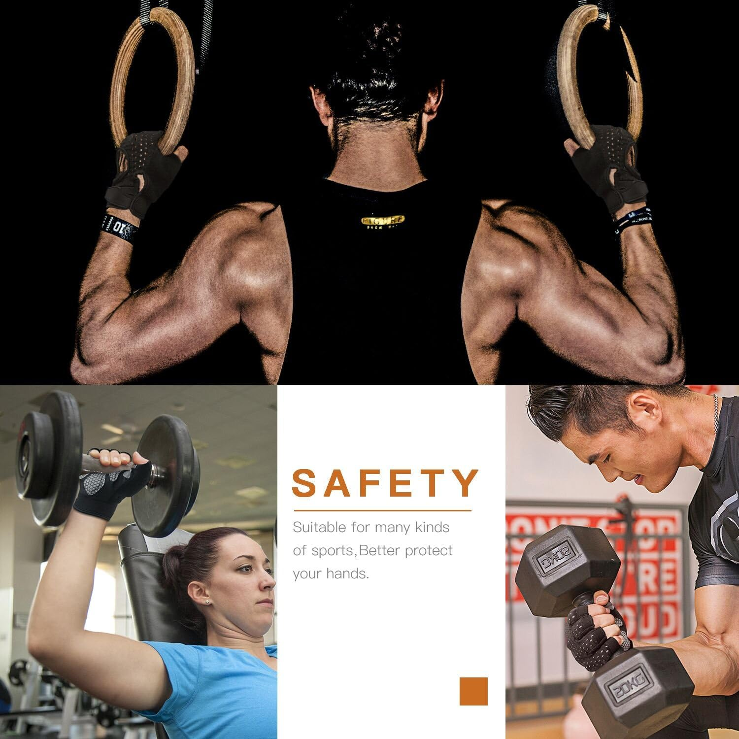 Workout Gloves Weight Lifting Gloves Palm Support Protection for Men Women, Exercise Gloves Sports for Training, Fitness, Gym, Black image number 6