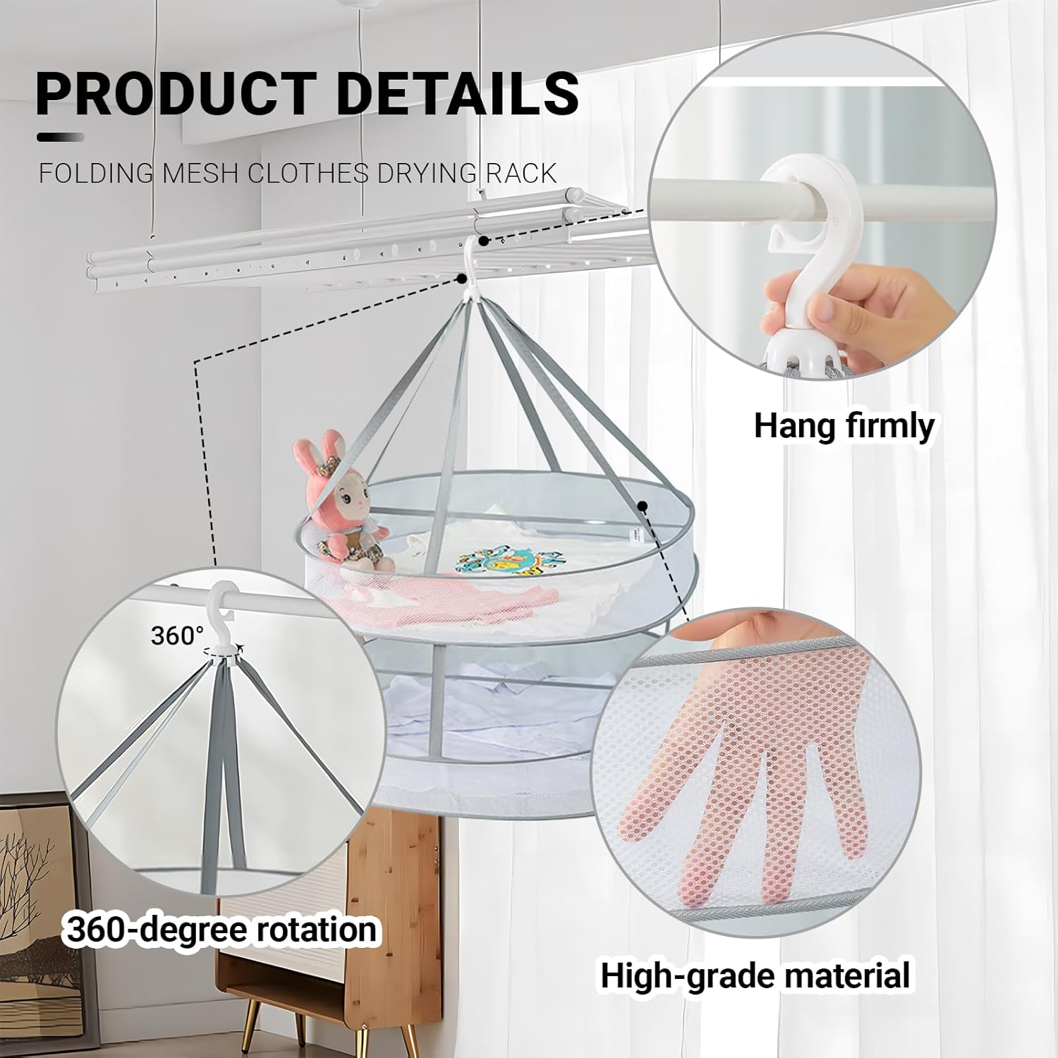 Sweater Drying Rack Mesh Foldable, Lay Flat Clothes Dryer Rack, Large Hanging Dry Rack for Clothes, Folding Clothing Drying Hanger, Portable for Laundry Indoor Outdoor (1-Tier) - 2-Tier image number 4