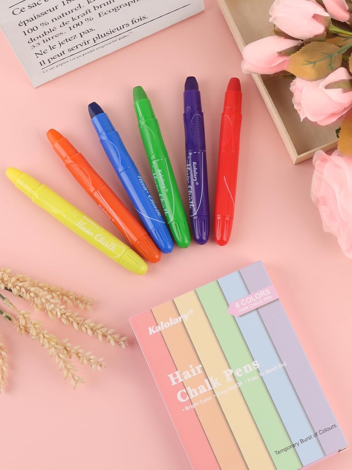 Kalolary 6 Color Hair Chalk Temporary Hair Color- Hair Color Pens Washable Color Dye Markers for Kids Girls Hair Dyeing Party, Cosplay, Halloween, Christmas image number 3