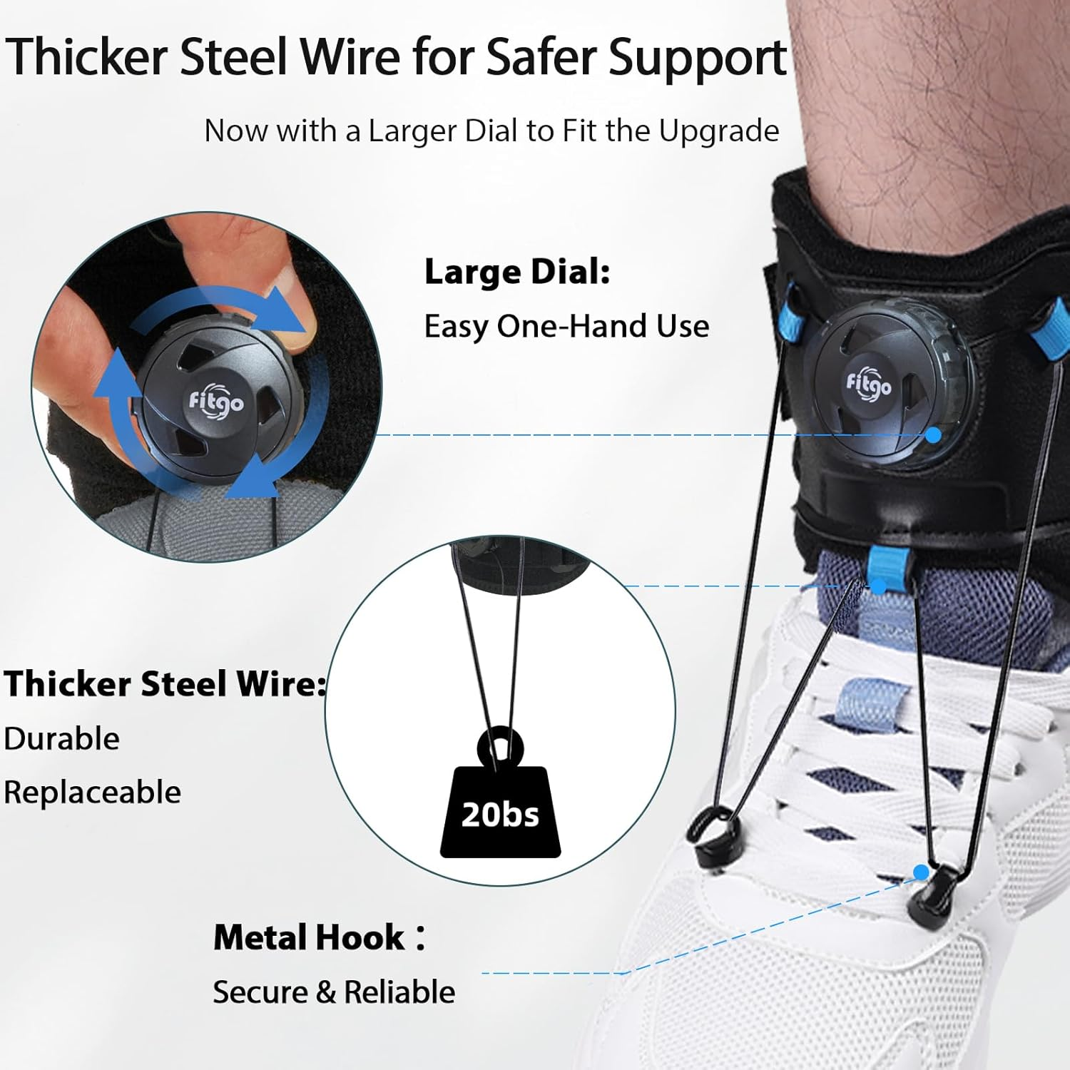 AFO Foot Drop Brace for Walking with Shoes, Upgraded Dial & Thicker Replaceable Wire for Adjustable Dorsiflexion, Ankle Support for Men & Women image number 4