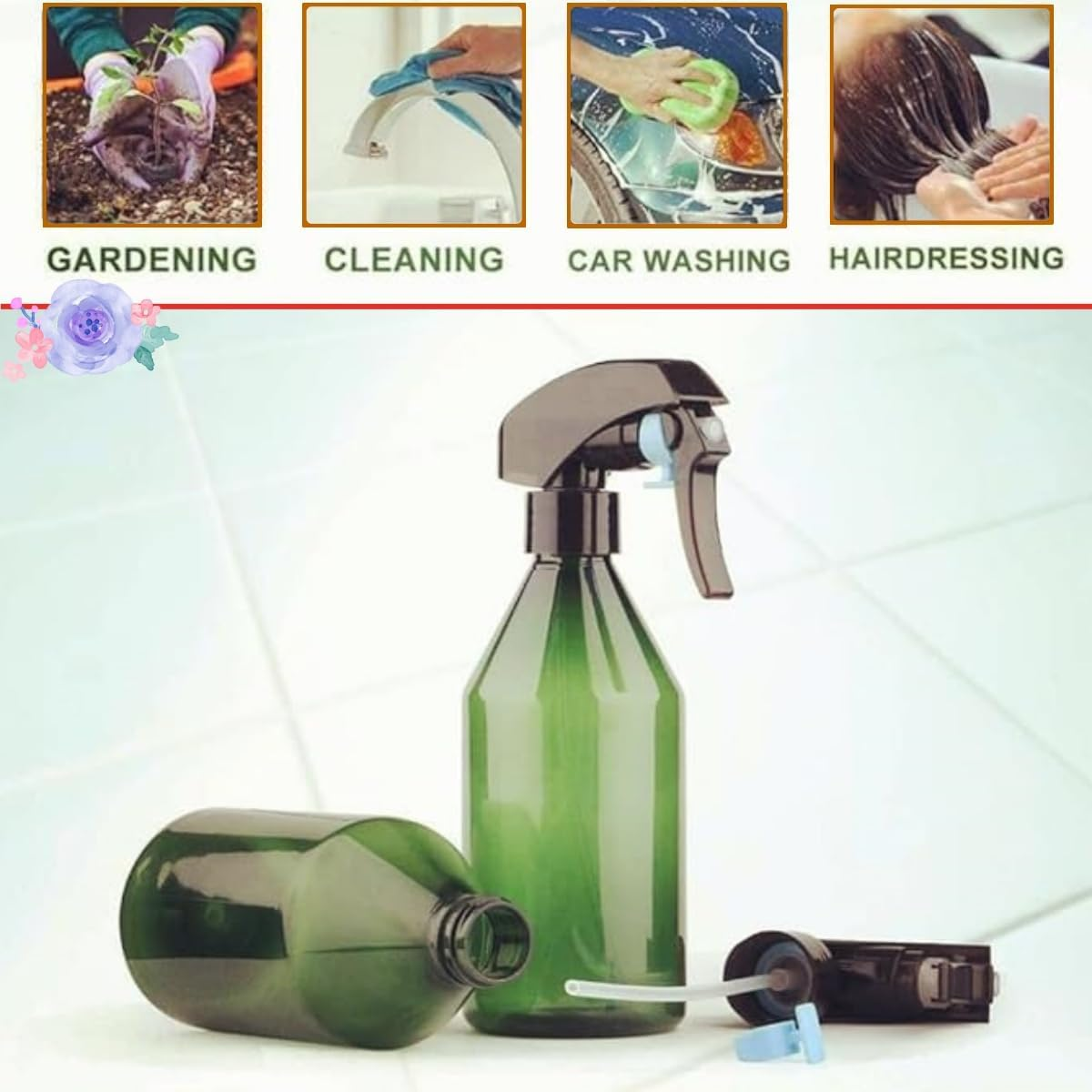 2PCS Plant Spray Bottles, Garden Spray 300Ml / 10Oz Water Spray Bottle for Garden Cleaning Solution, Top Pump Trigger Water, Clear Green image number 5