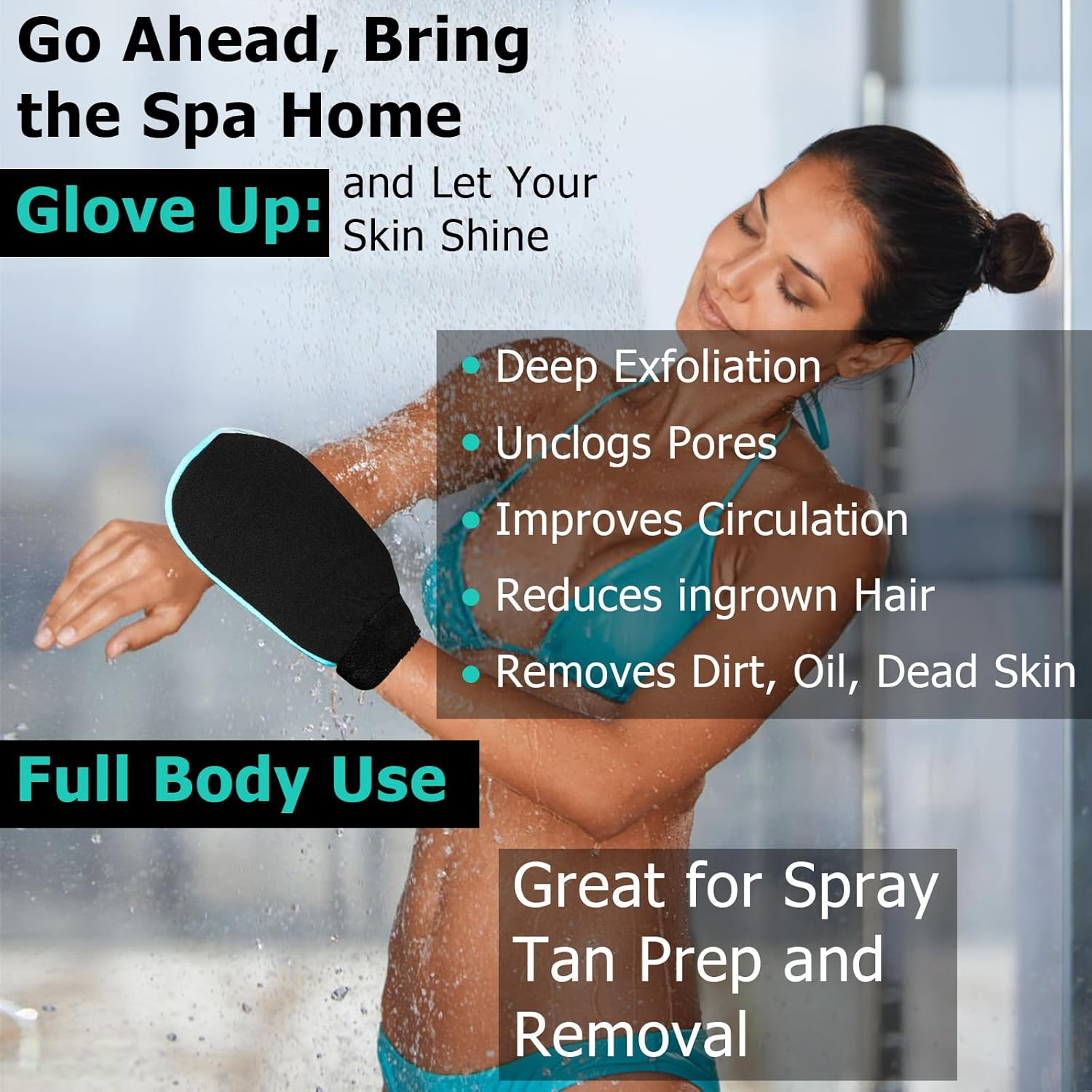 Exfoliating Glove, Deep Pore Cleansing Korean Bath Shower Scrub Mitt, Remove Dead Skins, Impurities for Deep Cleansing, Bath Scrubber for Keratosis Pilaris & Self Tan Prepfor Women/Men (Black Pair) image number 5