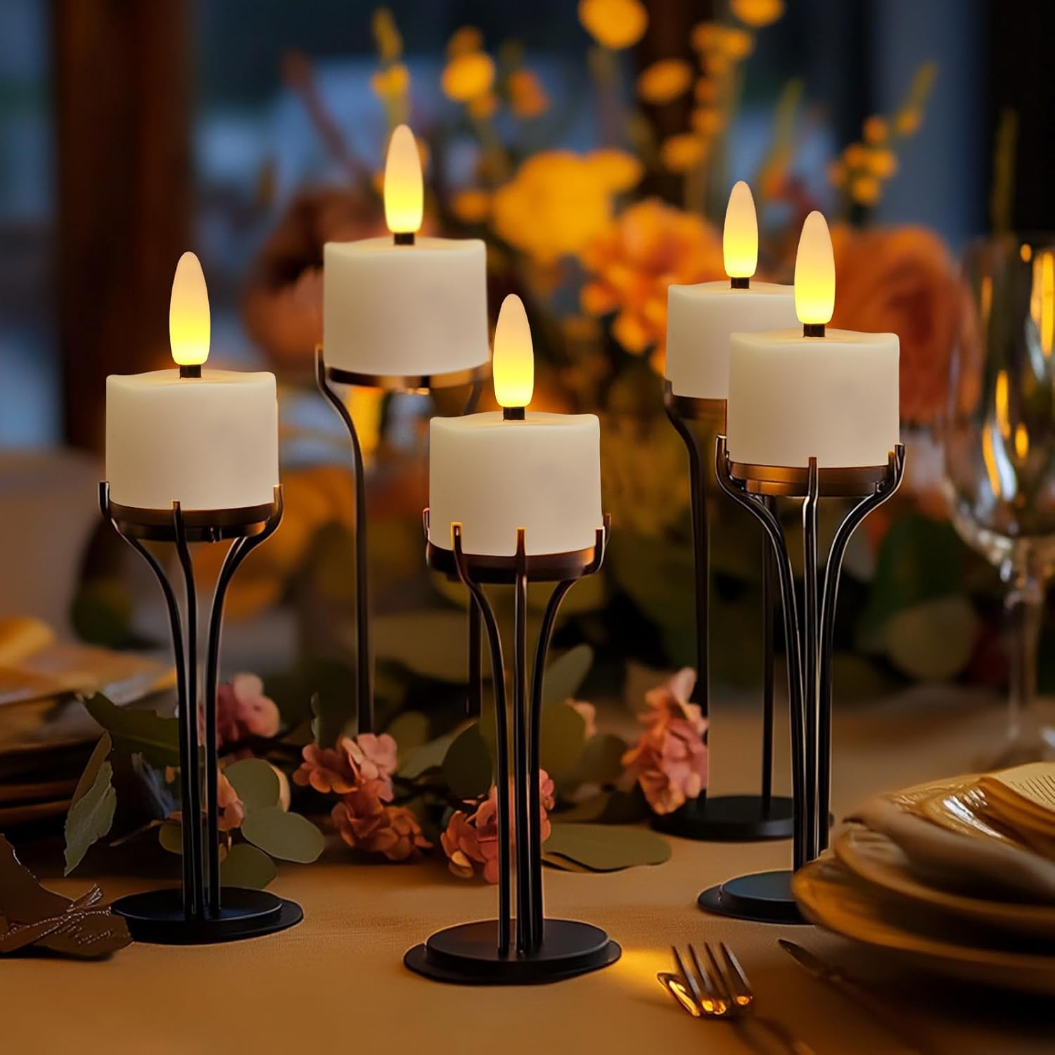 Neween Rechargeable Candles Tea Light with Remote Timer, Flameless LED Tea Lights Candles Battery Operated Electric Fake Candles Set of 6 for Halloween Diwali Fall Christmas Wedding Home Decor image number 2