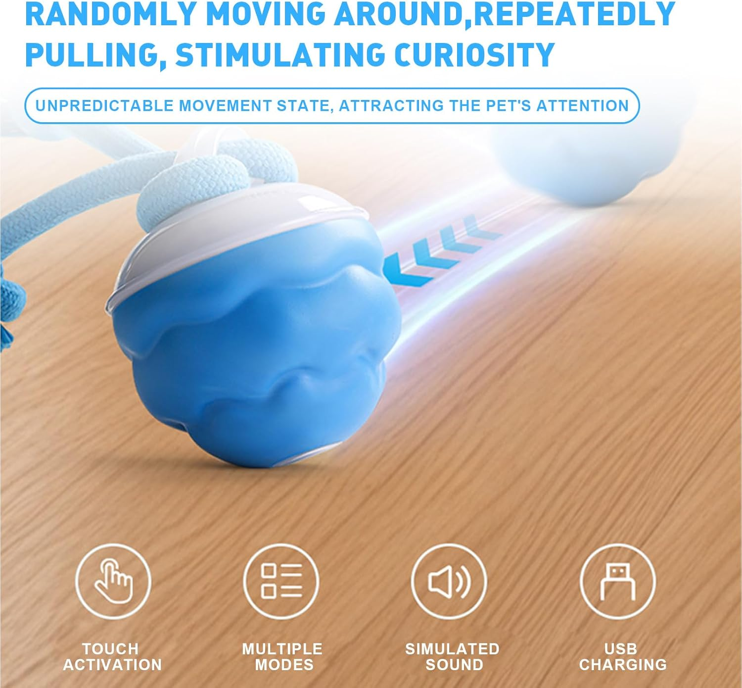 Interactive Dog Toy - Automatic Moving Dog Chew Ball Durable Puppy Chew Toy Release Energy Relieve Boredom Suitable for All Types of Dogs USB Rechargeable Used for Puppy Daily Training Blue image number 2