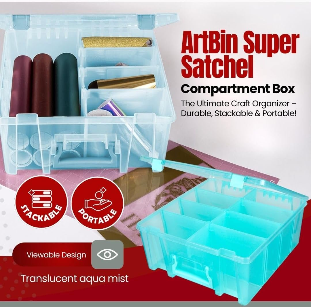 Artbin Super Satchel Compartment Box - Stackable Durable Art Storage with 8 Removable Compartments, Smart Closure, and Portable Design for Craft Supplies, Threads, Ribbons, Paint Tubes