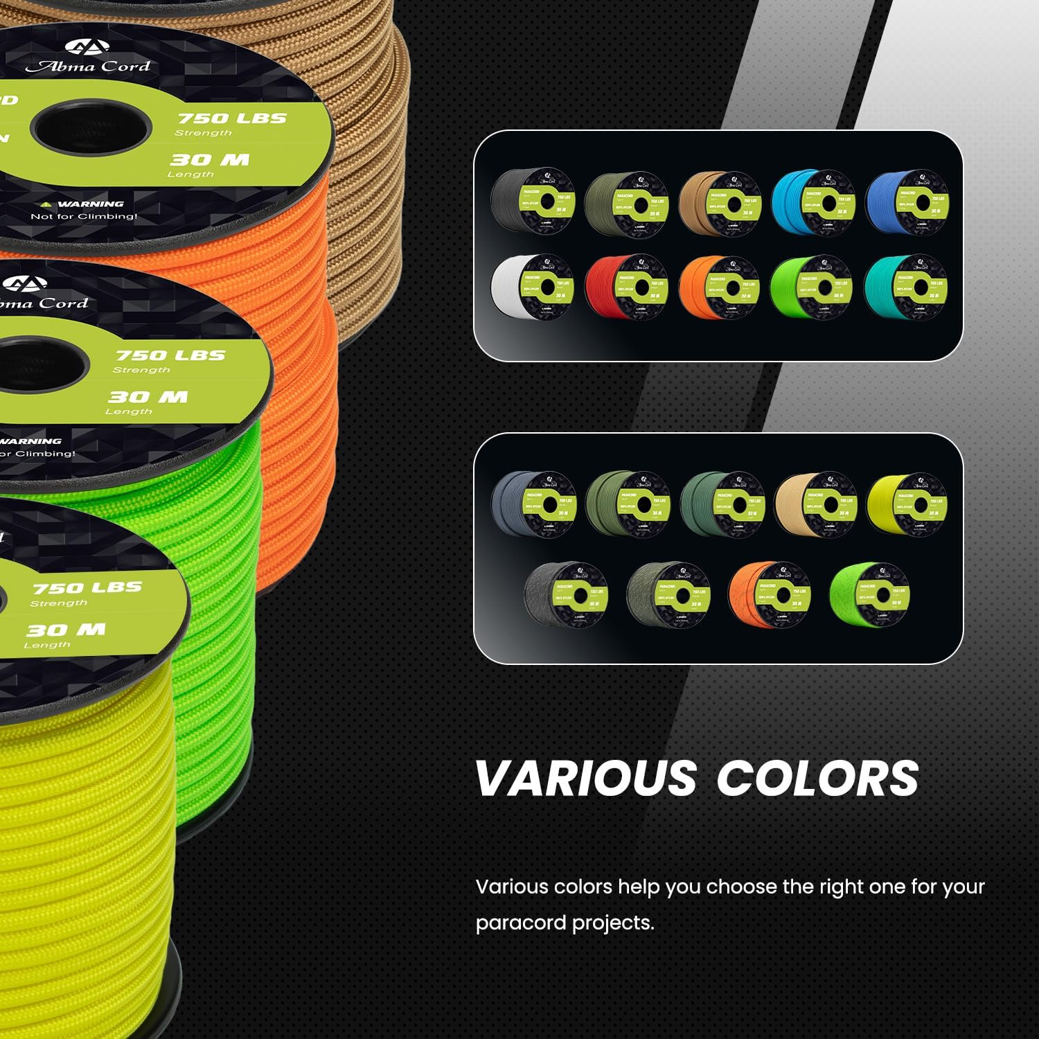 Abma Cord 4Mm Paracord 750Lb 30M 100% Nylon Rope 11 Strands Type IV Military Grade Parachute Cord for DIY, Camping, Survival, Outdoor - Max. 340Kg - Black - Army Green image number 2