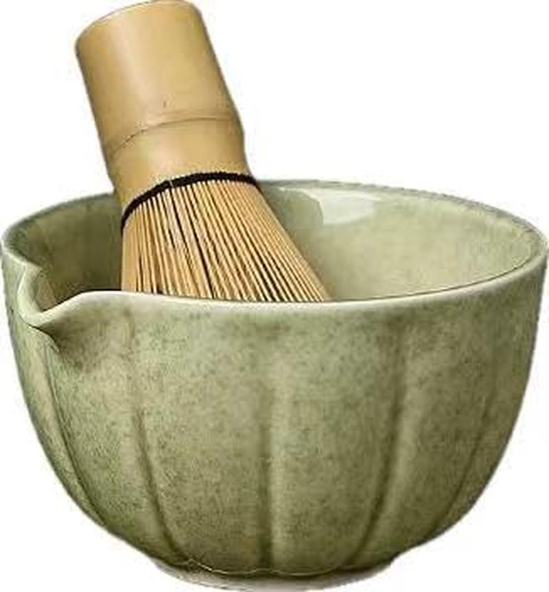 Matcha Set,4Pcs Exquisite Matcha Tea Set,Match Bowl with Spout and Whisk,Matcha Whisk Stand (Chasen Holder) for Matcha Tea Ceremony (Mottled Green) image number 1