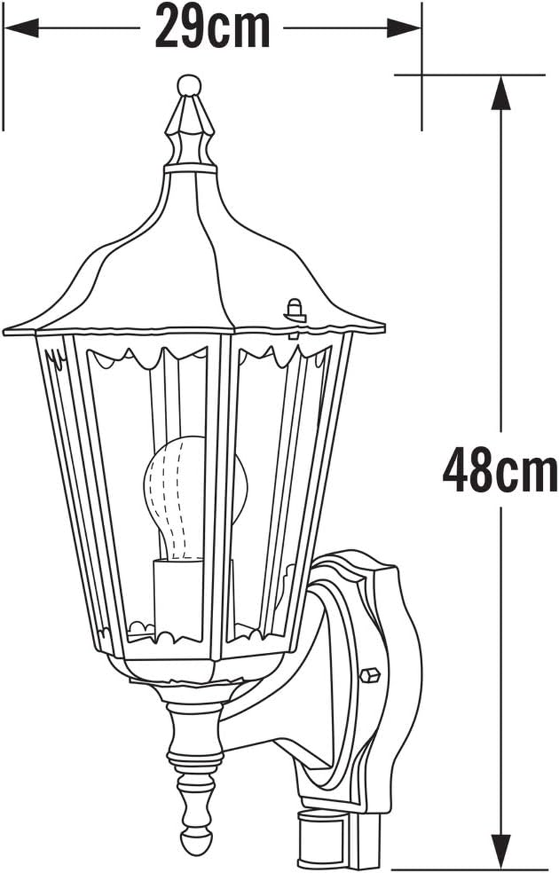 Konstsmide Outdoor Wall Light Mains Powered/Firenze up Traditional Lantern with PIR Sensor Motion Detector/1 X 100 W E27 Max Lamp/Clear Acylic Glass/Aluminium/Ip43/Outside Light Green image number 1