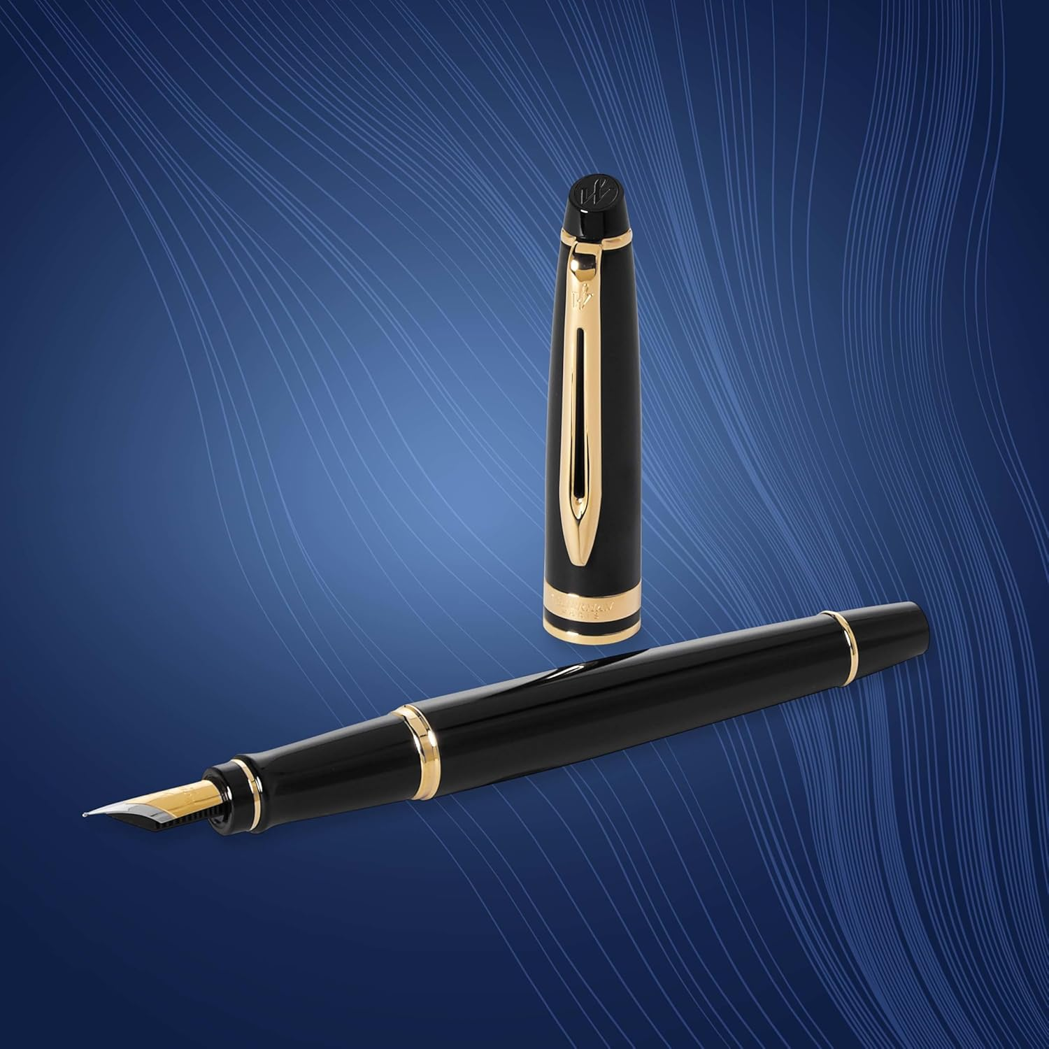 Waterman Expert Fountain Pen | Gloss Black with 23K Gold Trim | Medium Nib | Gift Box image number 1
