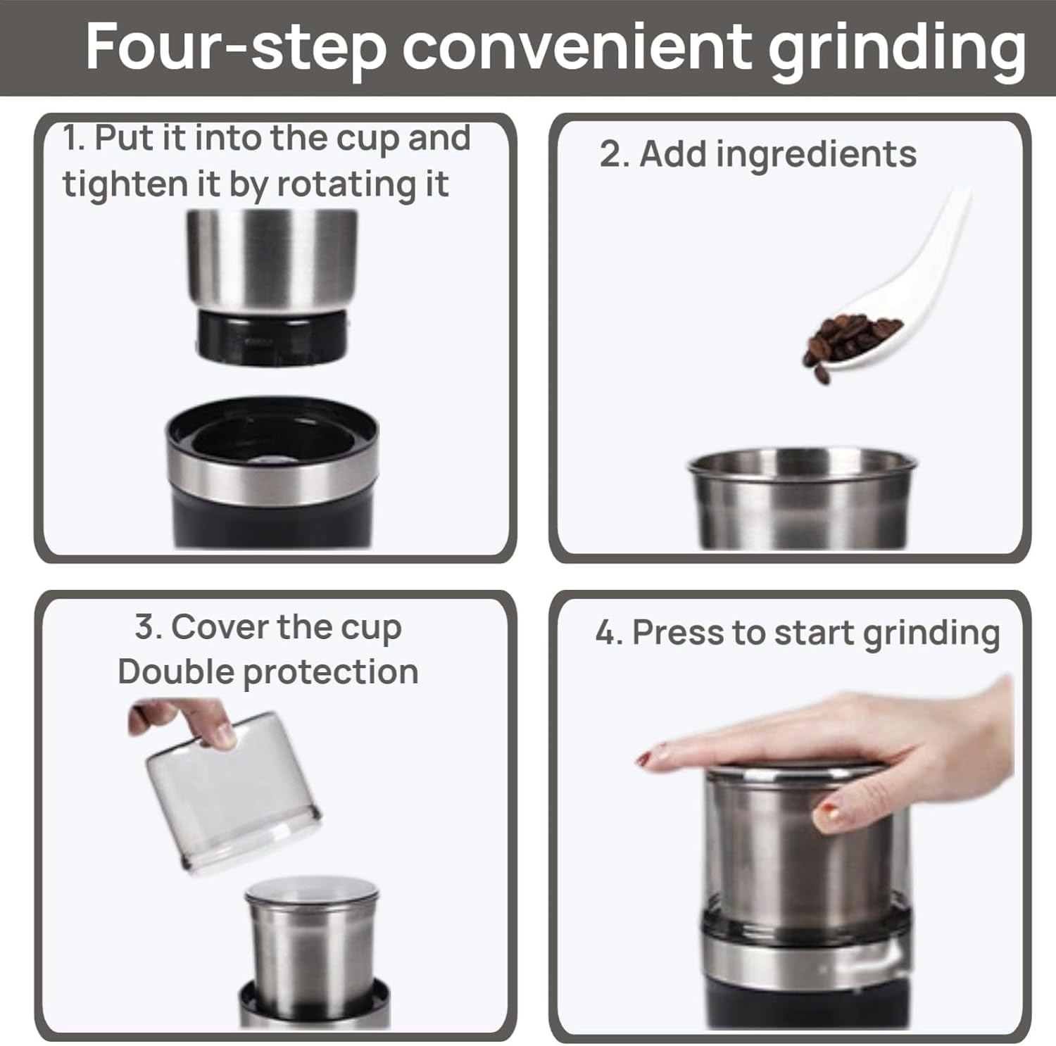 Electric Coffee Grinder & Herb Grinder, Spice Grinder | 3.5Oz /100G Capacity | 200W | Stainless Steel Blade | One-Touch Control | Multigrinder for Home, Kitchen, Camping (Dual Blade Set) image number 2