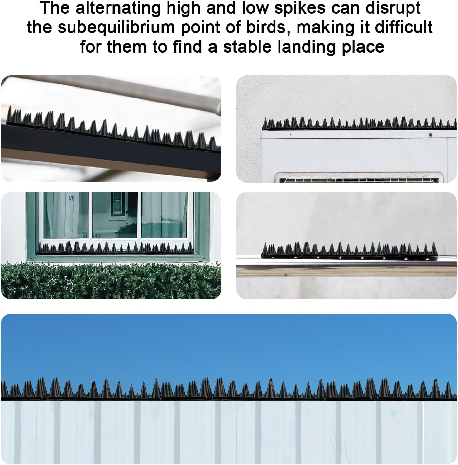 OFFO Bird Spikes,Pigeon Spikes for Pigeon Deterrent to Keep Bird or Cat Animals Away, Fence Wall Spikes of Bird Deterrent Covers 7.5M,Height 1.7Cm,Black image number 3