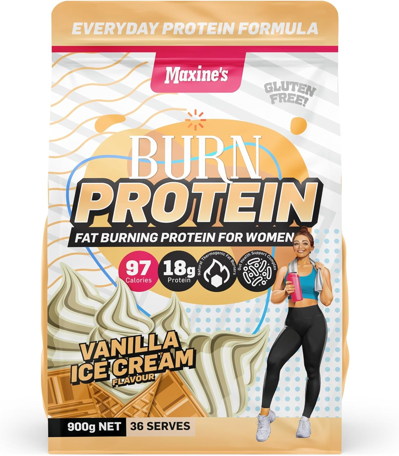Maxine'S Burn Vanilla Ice Cream Gluten Free Protein Powder 900 G image number 1