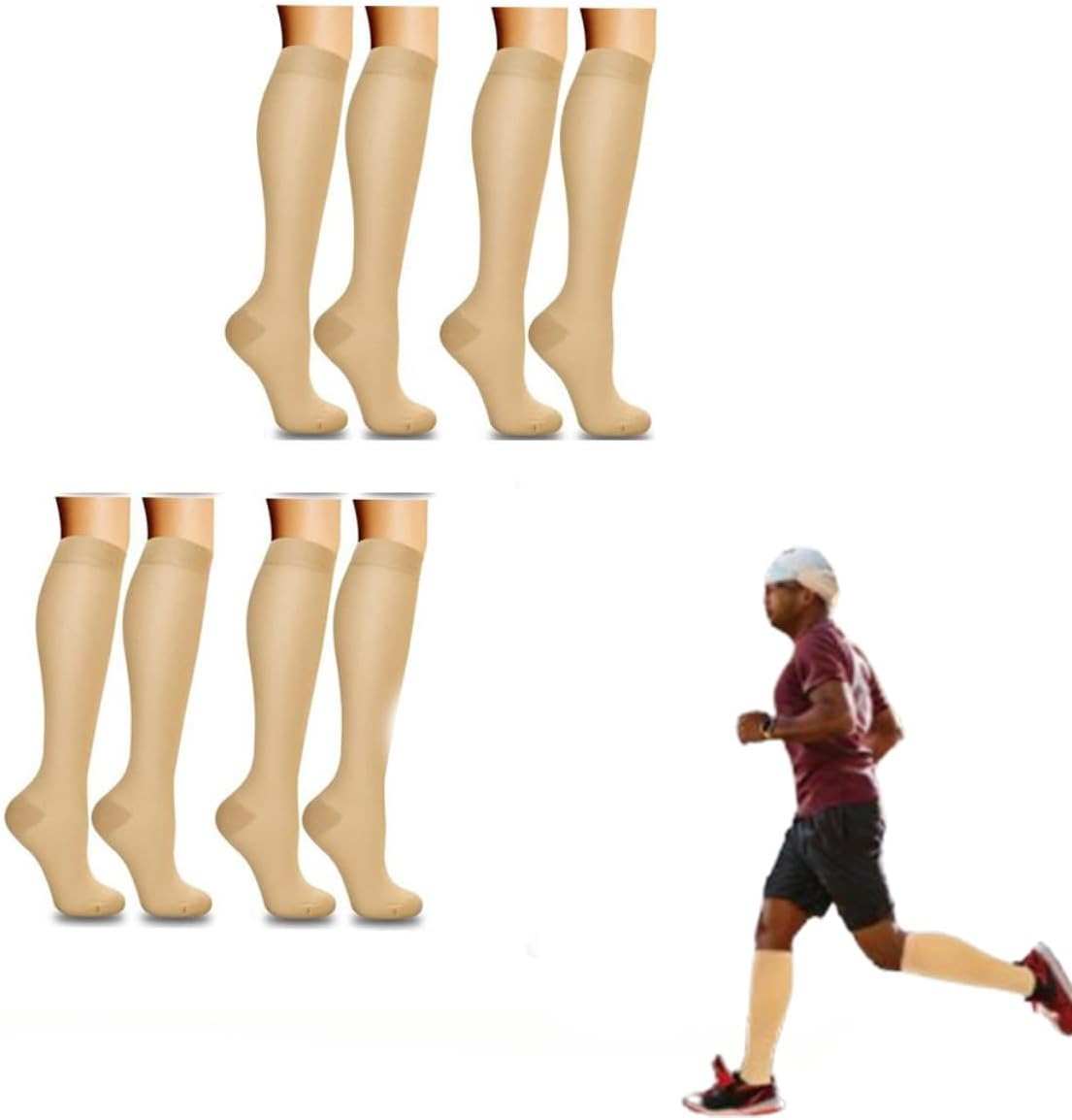 Honwor 4 Pairs 20-30 Mmhg Compression Socks for Athletes, Pregnant Women, Travelers - Boost Circulation, Reduce Swelling, Enhance Performance (Skin) image number 1