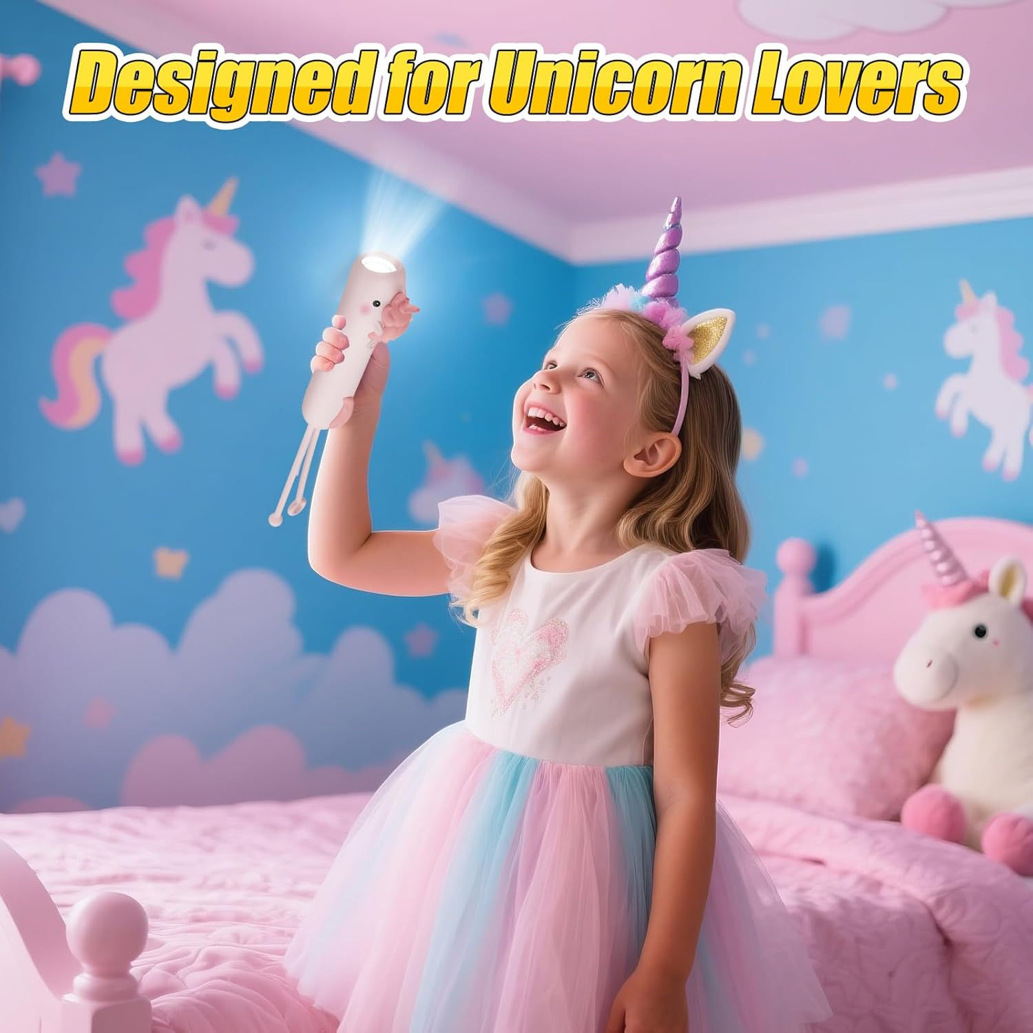 Tepreswes Kids Flashlight Rechargeable, LED Kid Flashlight for Boys & Girls, Unicorn Toys for Girls Age 4-6, Pink Unicorns Flashlights for Kid for Camping & Outdoor Adventures, Birthday Gift, 1Pack