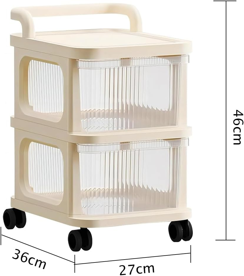 2 Drawer Storage Carts,Tiers Rolling Cart,Plastic Drawer Storage,Mobile Trolley Organizer with Handle,Clutter Storage Rack,Multifunctional Organizer Cart,For Home image number 2