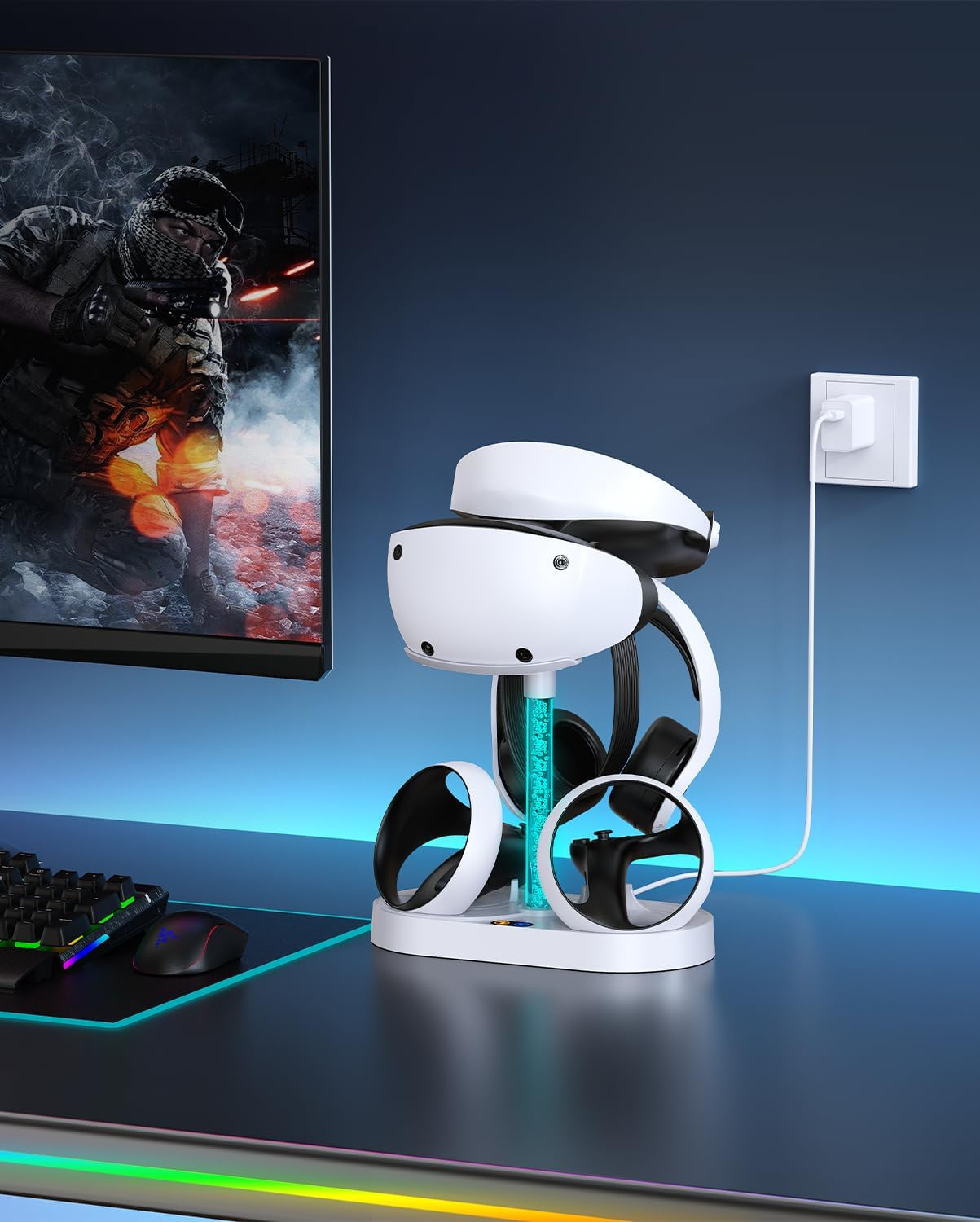 FASTSNAIL Charging Station Compatible with Playstation VR2 Controller, LED Stand for PS5 VR Headset & Sense Controller with 10 RGB Light, PS VR2 Game Accessories Storage Base image number 3