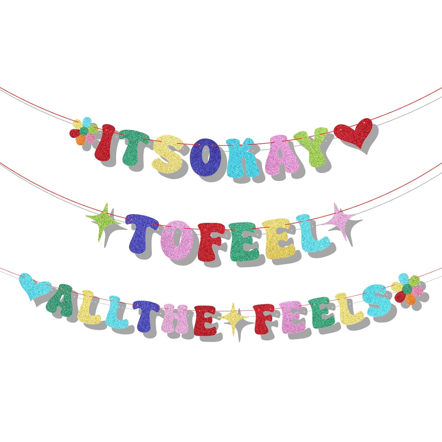 Inside Birthday Party Decorations Banner, Pre-String Glitter It'S Okay to Feel All the Feels Banner Colourful Party Hanging Decoration for Fireplace Mantel Wall image number 6