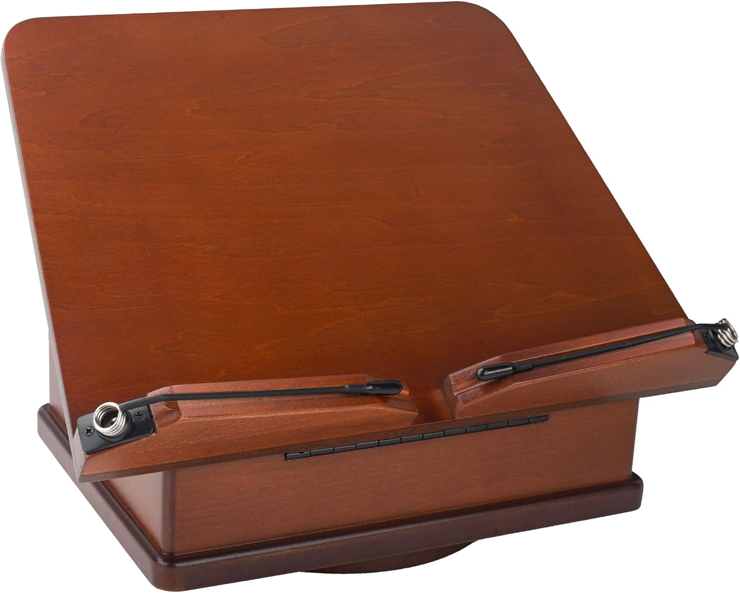 Large Wooden Book Stand with Carousel Base &ndash;Adjustable Book Holder with Storage Box and Magnetic Stand &ndash; 360&deg; Rotate Wooden Book Organizer for Cookbook, Reading Book, Magazine, Laptop (Dark Cherry)