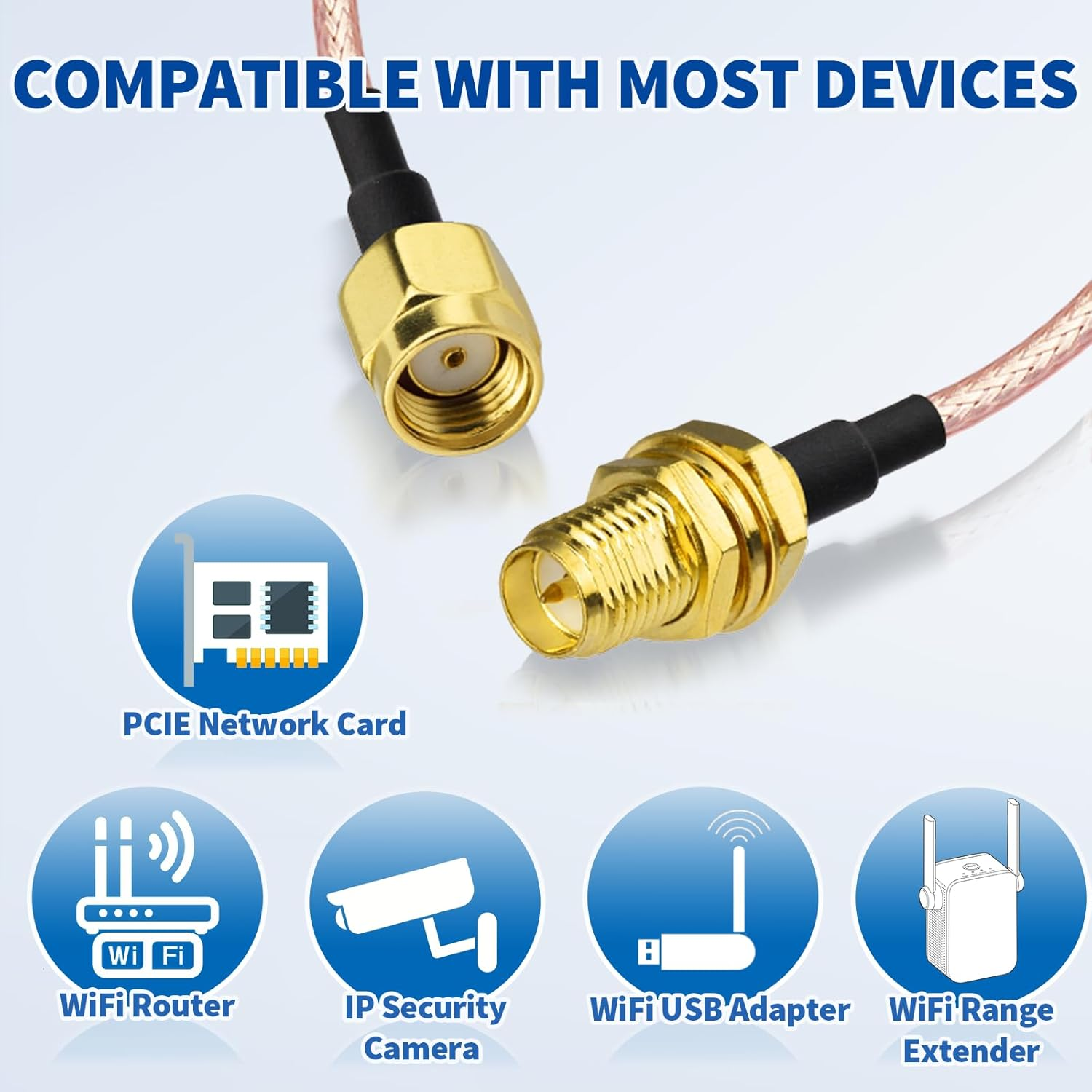 Bingfu Wifi Aerial Antenna Extension Coaxial Cable RP-SMA Male to RP-SMA Female RG316 30Cm (2-Pack) for Wifi Router Extension and Security Camera Wireless PCI Express PCIE Network Card Wifi Adapter image number 2