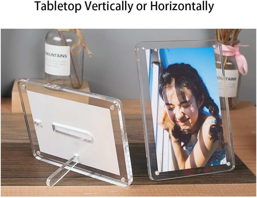 2 Pack Acrylic Clear Picture Frames with Stand, Magnetic Acrylic Photo Frames for Tabletop Display Horizontally or Vertically, Floating Frame for Home Office,10 Inch - 10Pcs image number 3