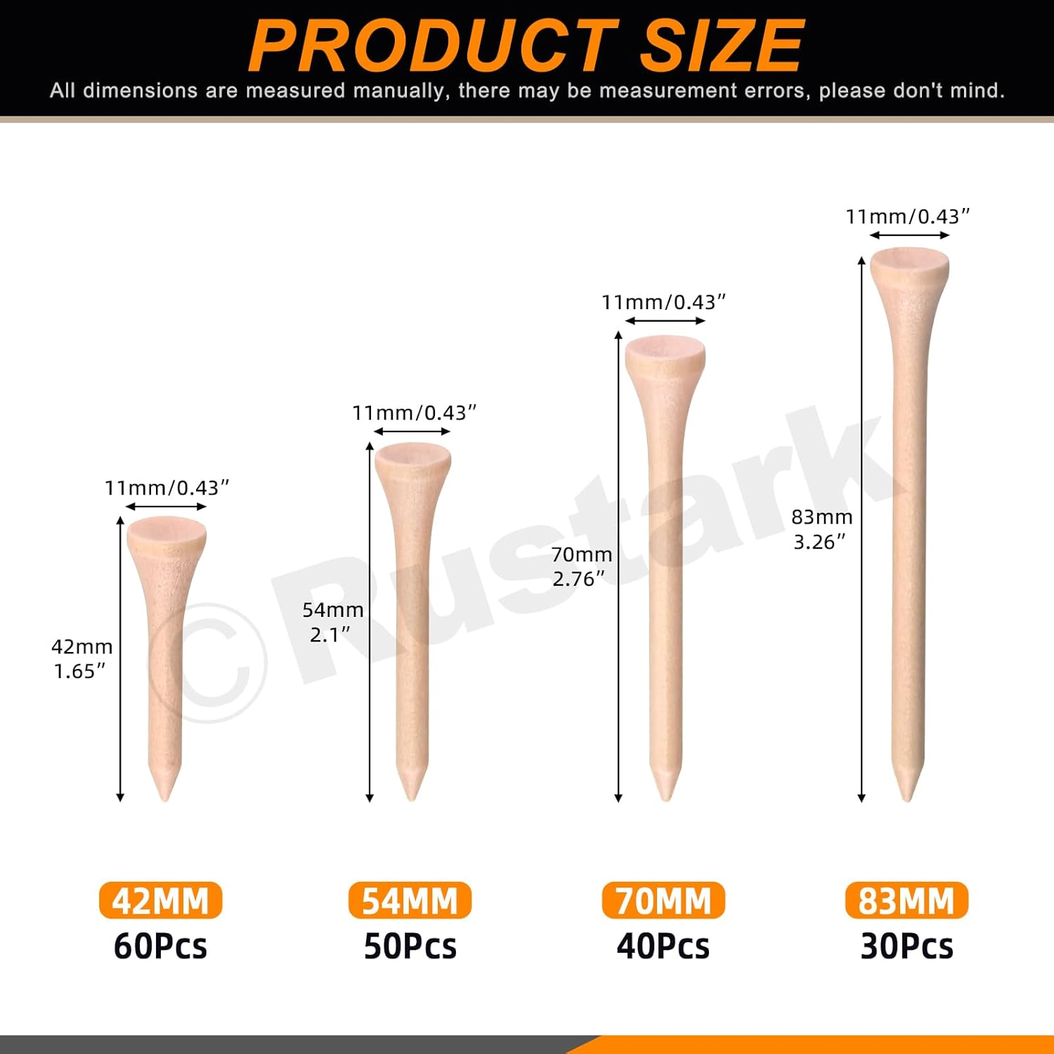 180Pcs 4 Sizes Golf Tees Assortment Kit Durable Bamboo Tees Wooden Golf Tees Less Friction Wood Tees Reduce Friction Side Spin for Golf Training Golfer Professional image number 2