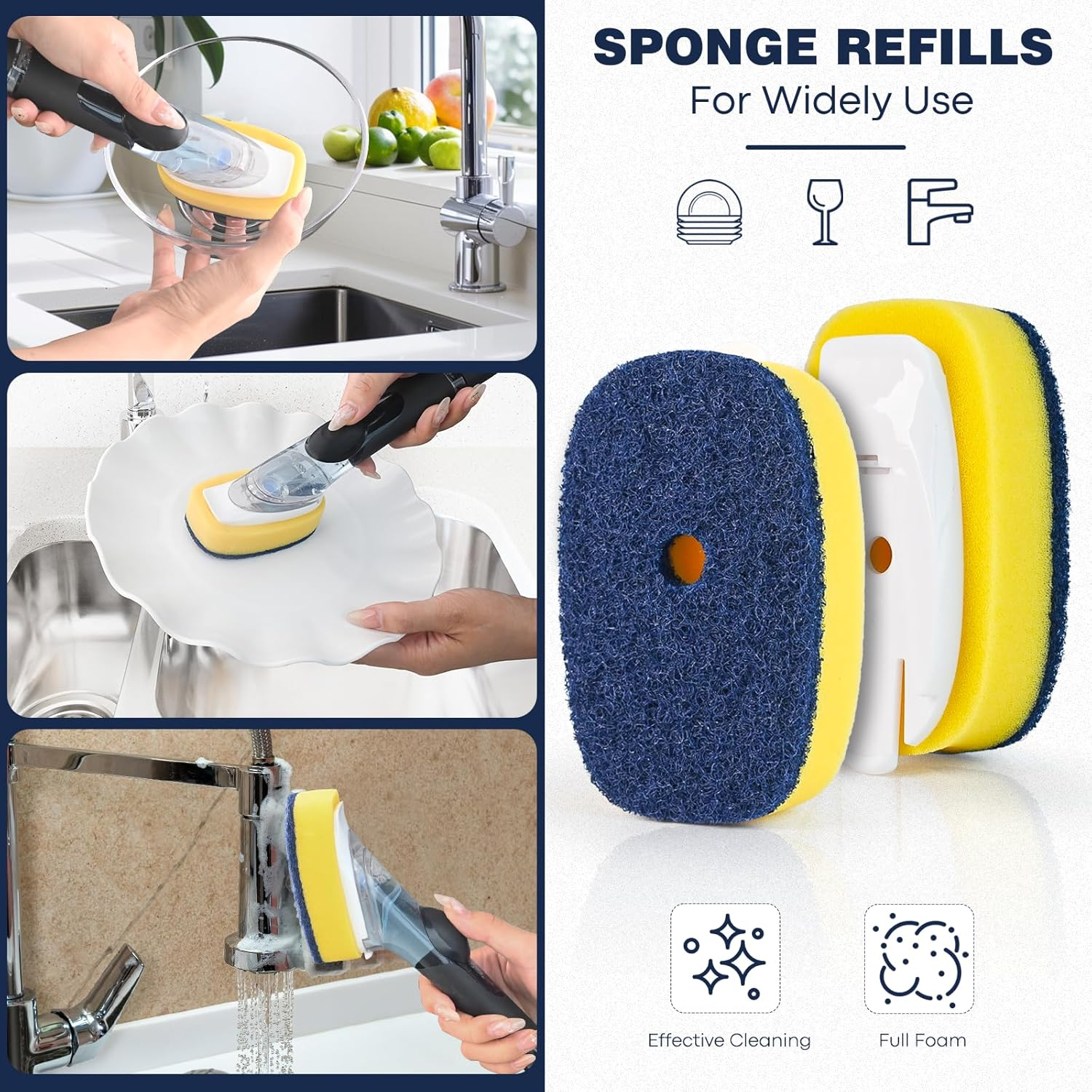 Sponge Brush Refills for OXO Dish Brush, 8 Pack Soap Dispensing Dish Refills, Scrub Replacement Head for Scrubber, Sponge Replacement Head Fits Soap Dispensing Handle image number 4