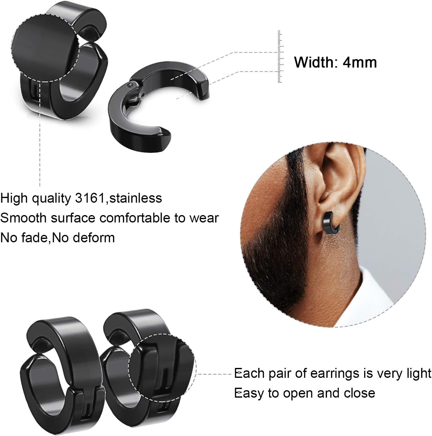 Weyeena10 Pairs Magnetic Stud Earrings for Men Stainless Steel Magnetic Earrings, Non-Piercing Cross Dangle Hoop Earrings Unisex Gauges Clip on Earring CZ Magnet Earring Set image number 1