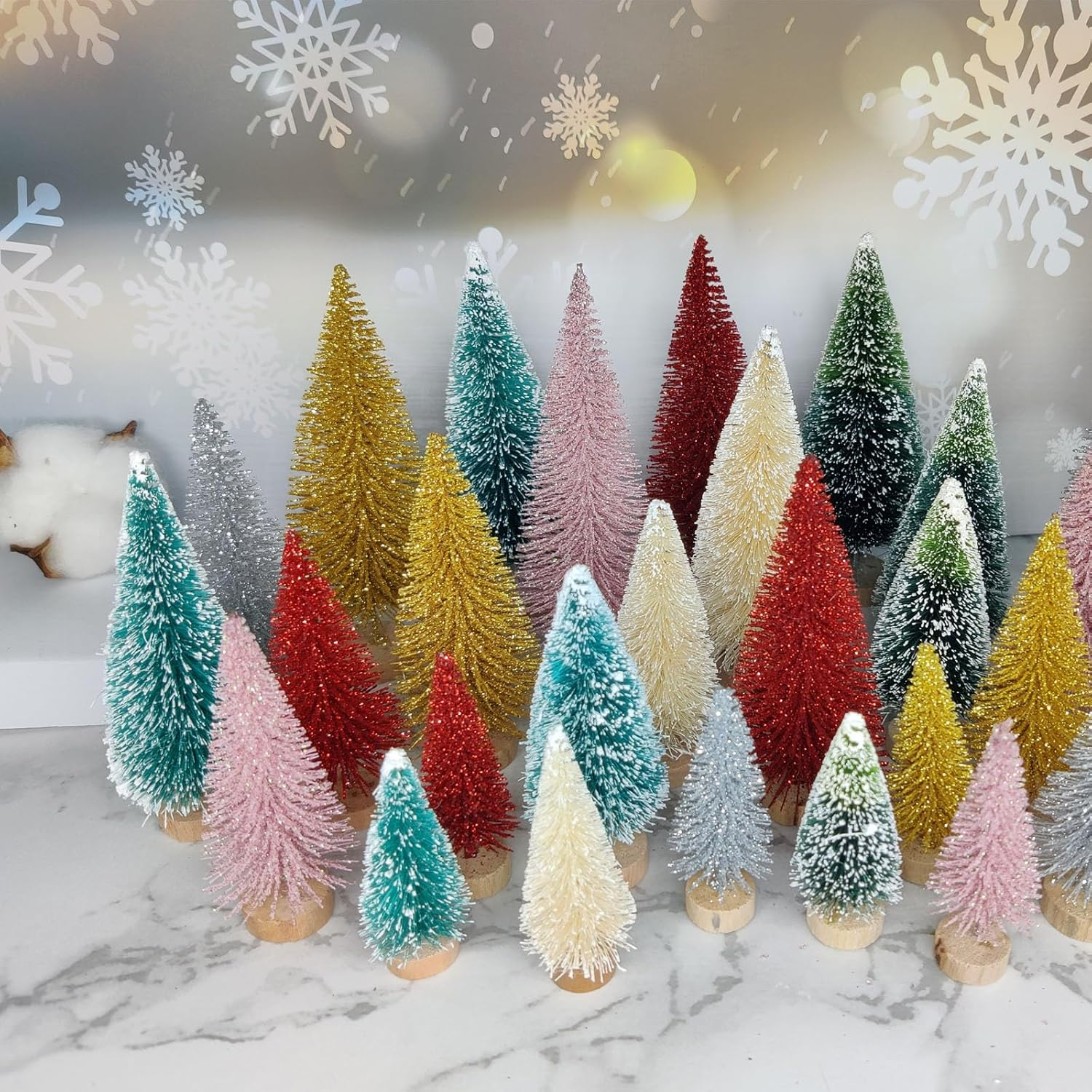 8 Pcs Artificial Mini Christmas Trees, Miniature Pine Trees Sisal Trees with Wood Base Tabletop Christmas Tree for Christmas Xmas Holiday New Year (Gold, 8 Pcs) image number 6