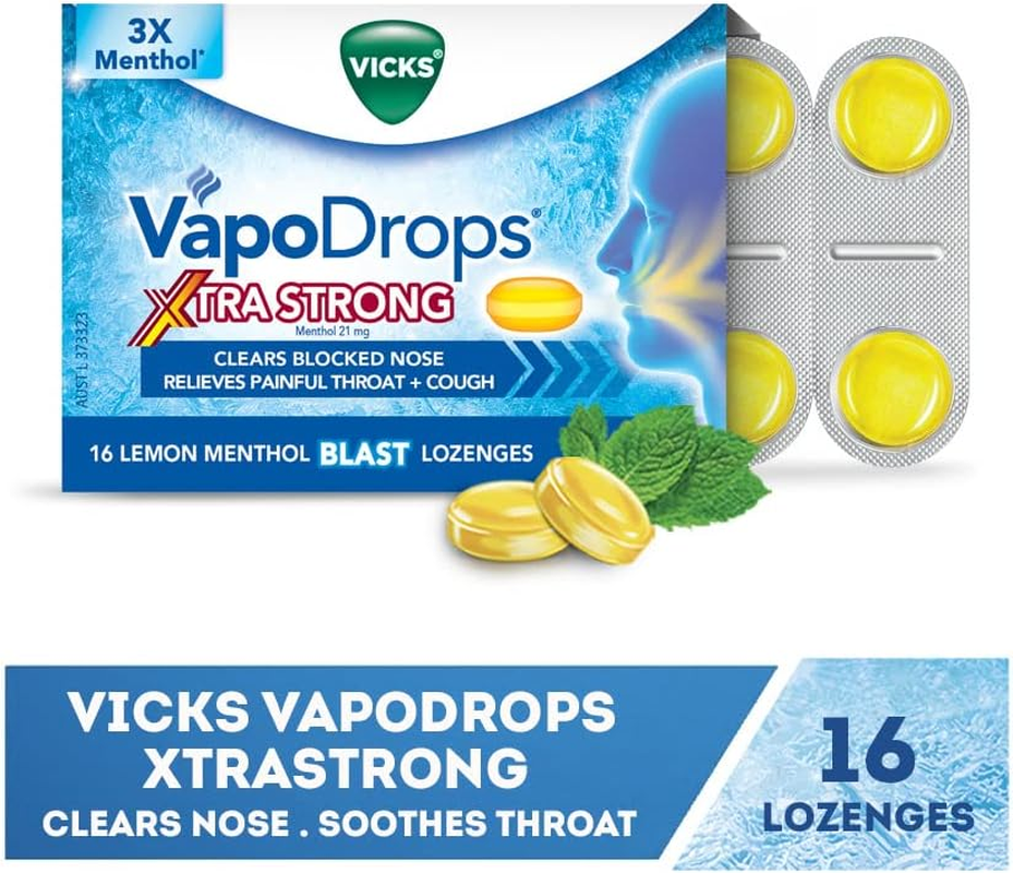 Vicks Vapodrops Xtra Strong Lemon Menthol Blast 16 Lozenges image number 1