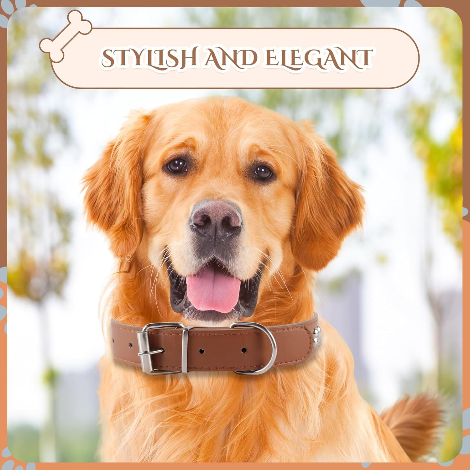 Leather Dog Collar for Dogs with Adjustable Metal Buckle, Soft PU Leather Dog Collar, Wide Dog Collar for Medium and Large Dogs (For a Neck Circumference of 39.9-48.3 Cm) image number 4
