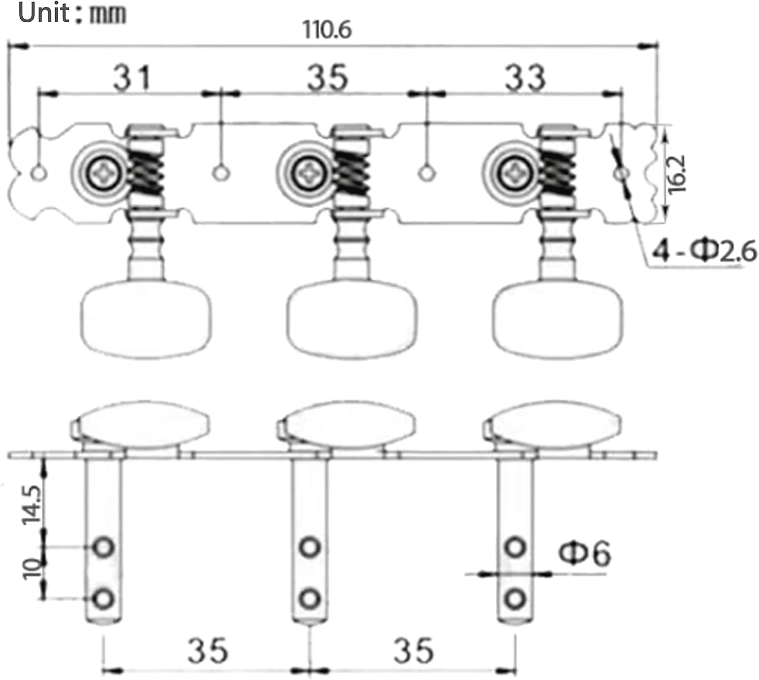 1Pairs Guitar String Tuning Pegs Tuning Keys Machine Heads Tuning Machines for Classical Guitar Chrome Plated 3R3L on a Plank with Acrylic Button Compatible with Classical Guitar image number 1