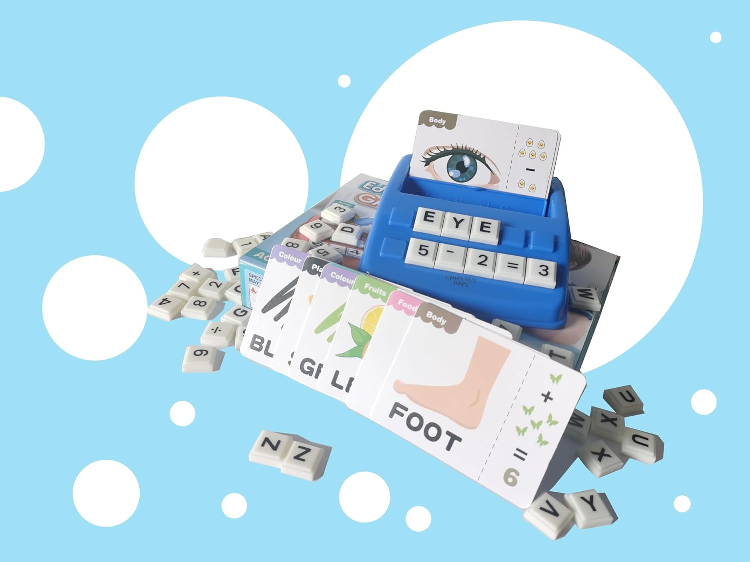 LYNETTE'S TOYS 2 in 1 Flash Card Game Set Box-Montessori Toy for Caculate and Spell Skill, Kindy and Preschooler Aged 3+ Educational Toy (Blue) image number 1