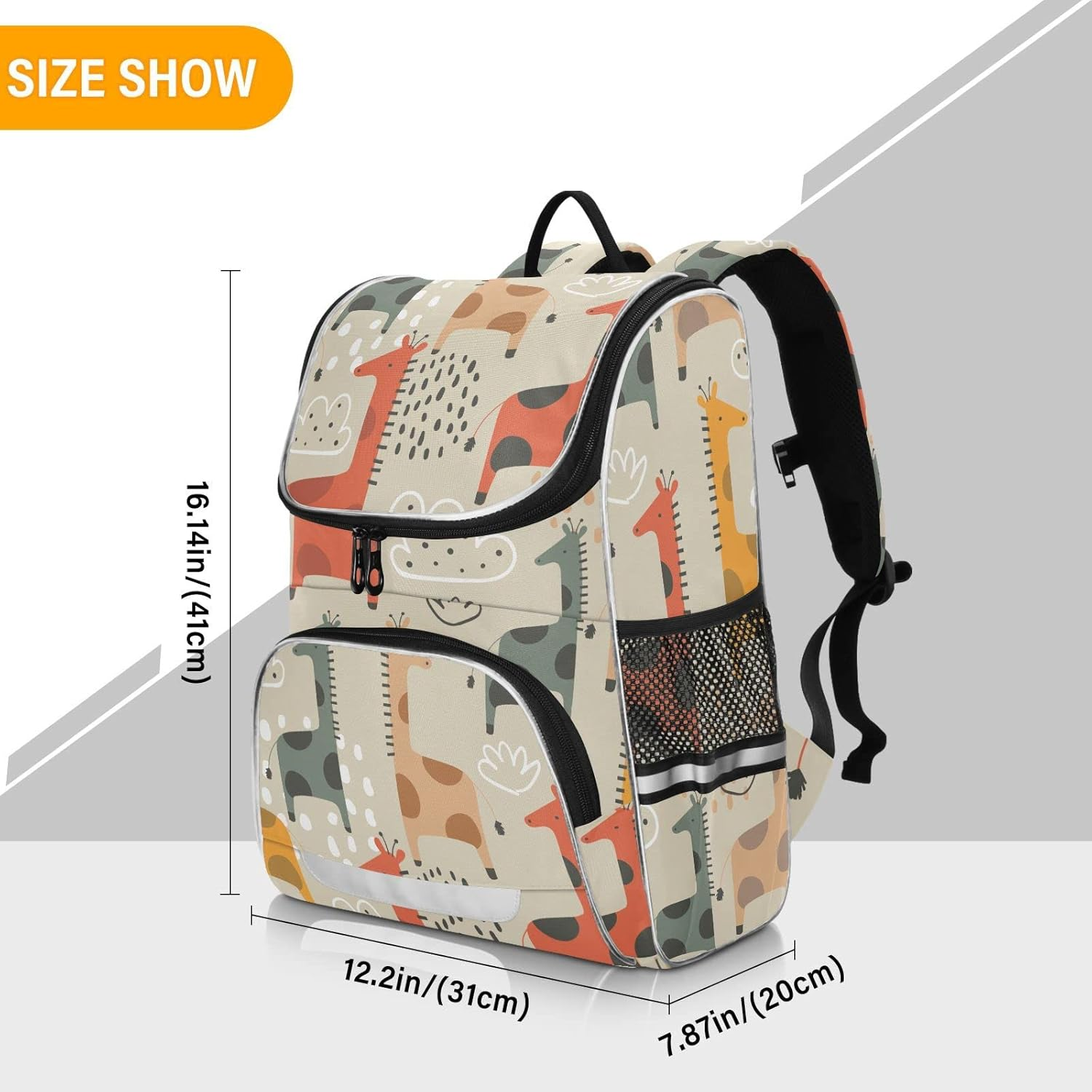 AIXIWAWA Colored Cute Giraffe Kids Backpack for School Travel Hiking, Large Capacity Causal Daypack School Bag with Reflective Strips for Boys Girls 12.2 X 7.87 X 16.14 Inches, Colored, 12.2 X 7.87 X image number 4